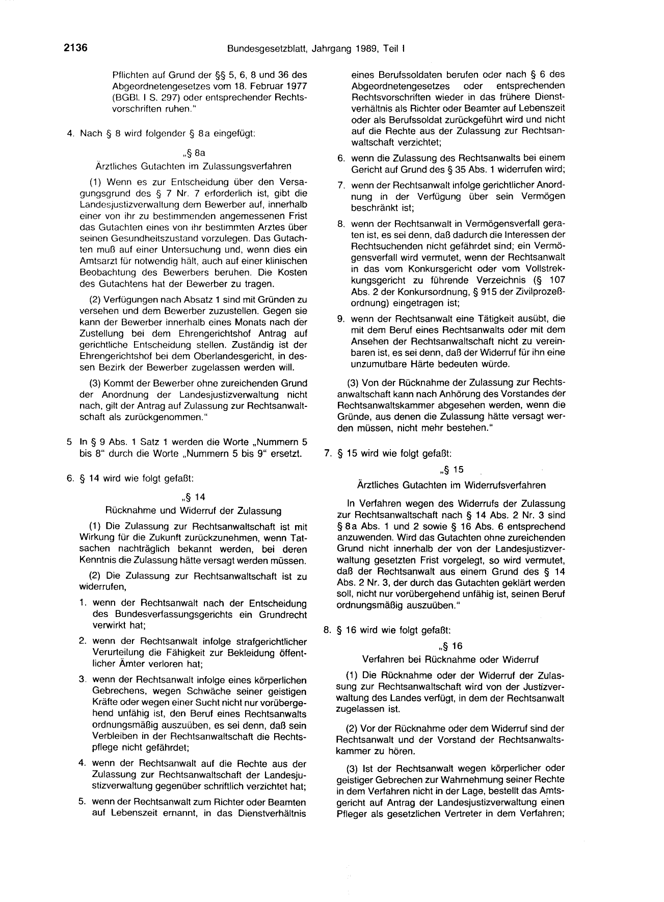 BGBl. 1989, Seite 2136 — Originalseite als Abbildung