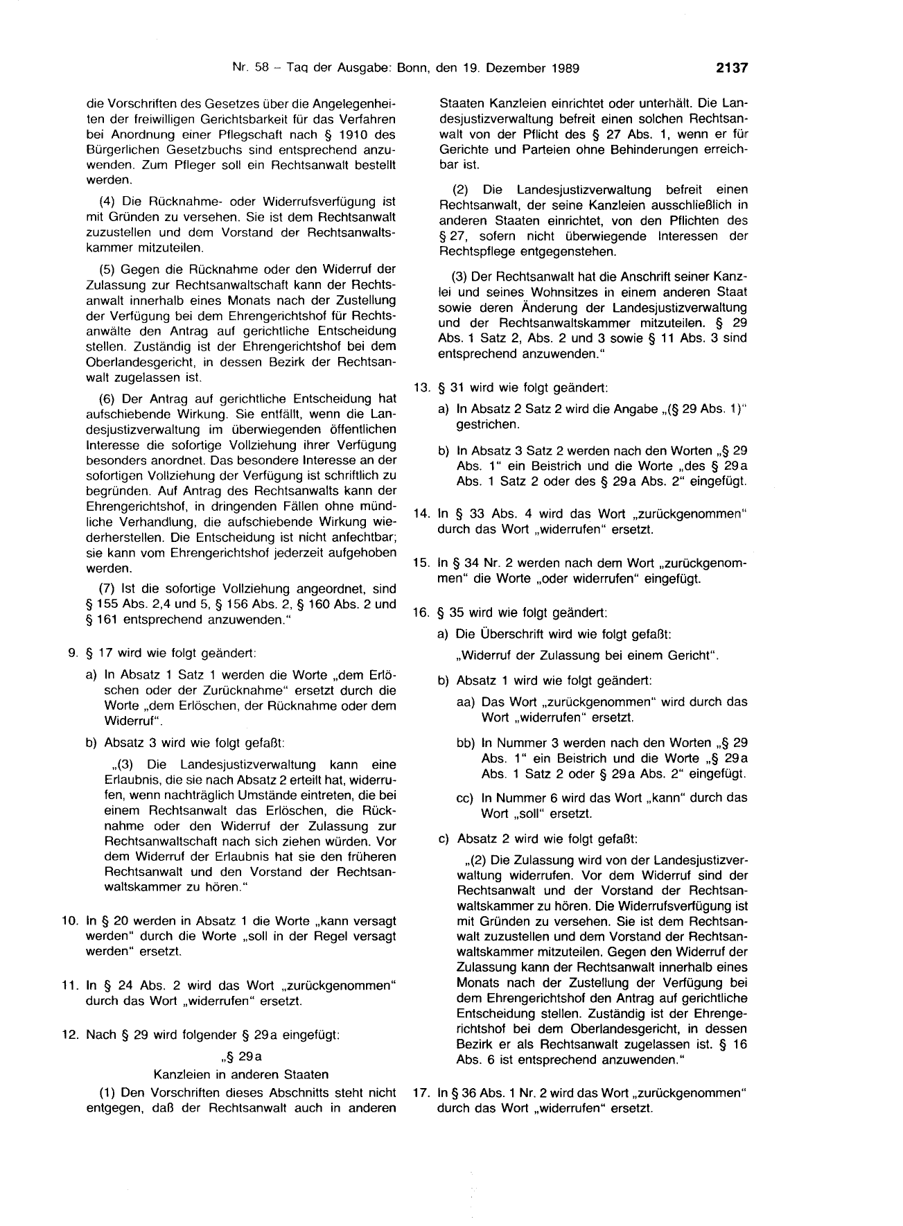 BGBl. 1989, Seite 2137 — Originalseite als Abbildung