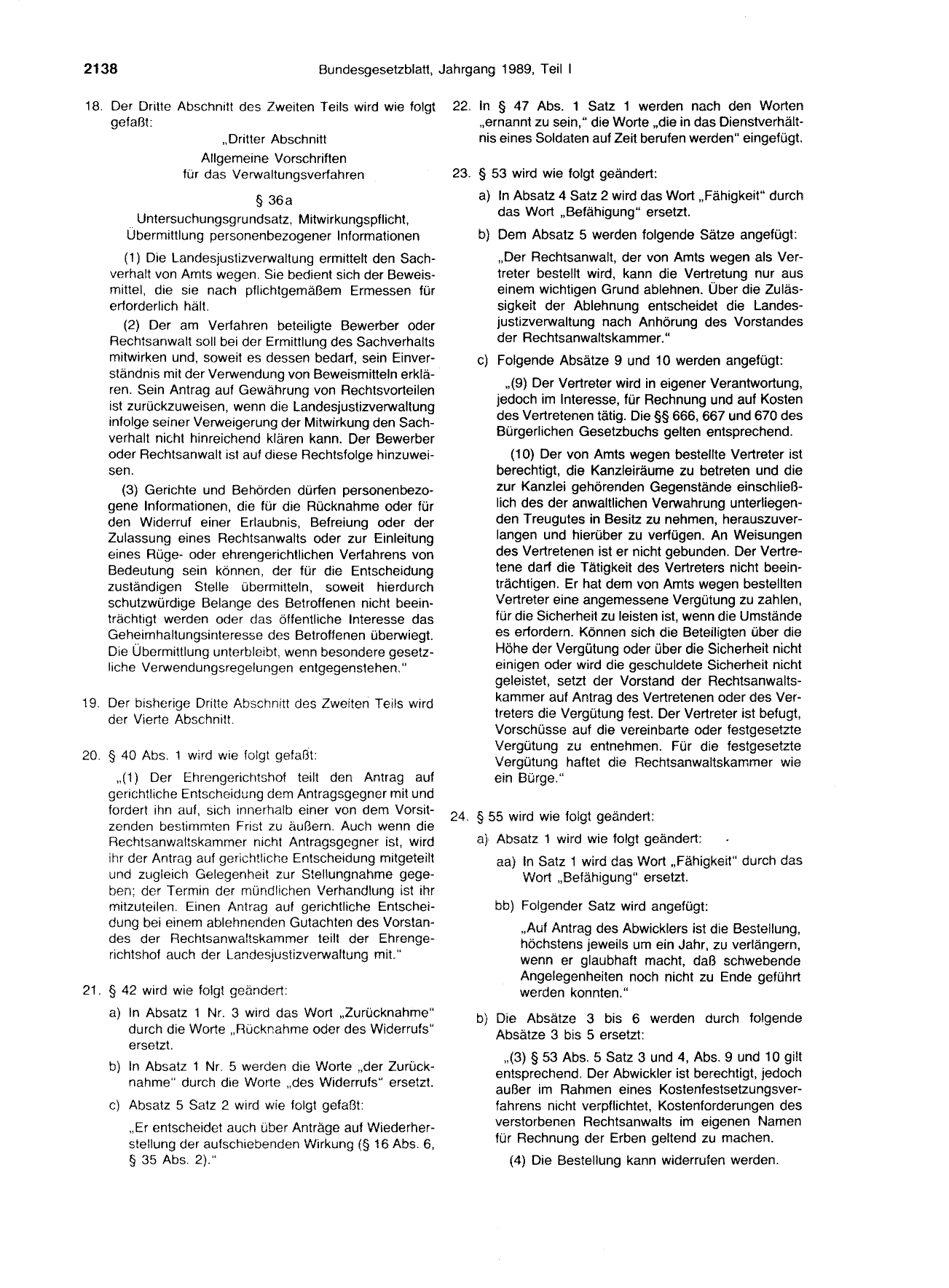BGBl. 1989, Seite 2138 — Originalseite als Abbildung
