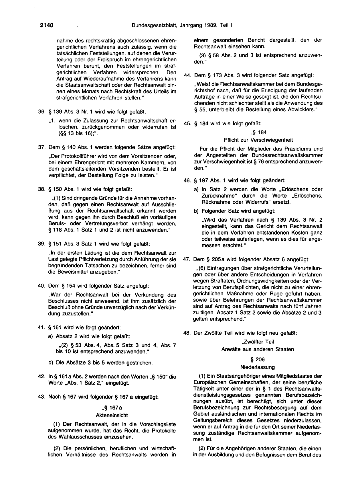 BGBl. 1989, Seite 2140 — Originalseite als Abbildung