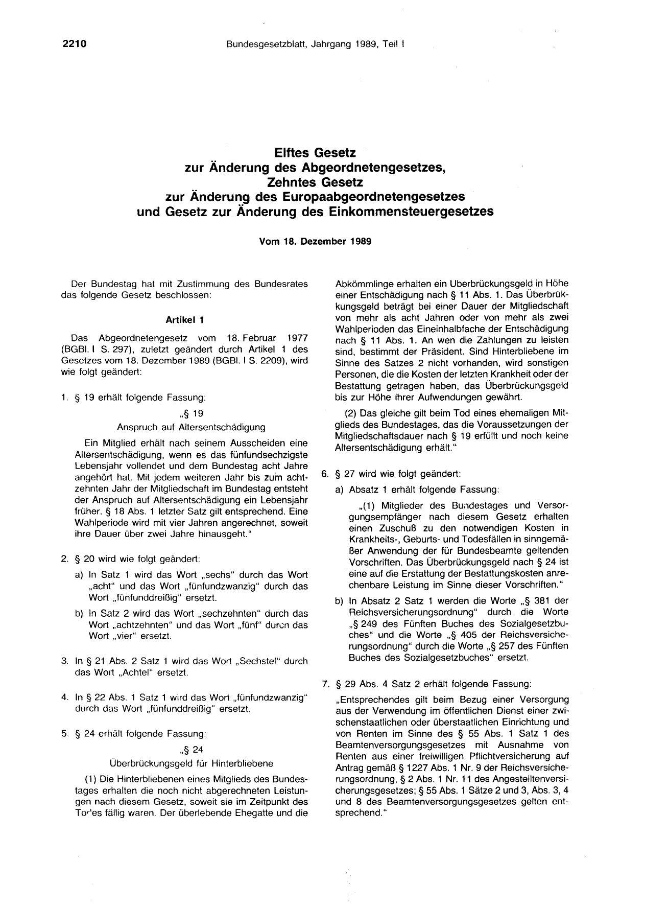 BGBl. 1989, Seite 2210 — Originalseite als Abbildung