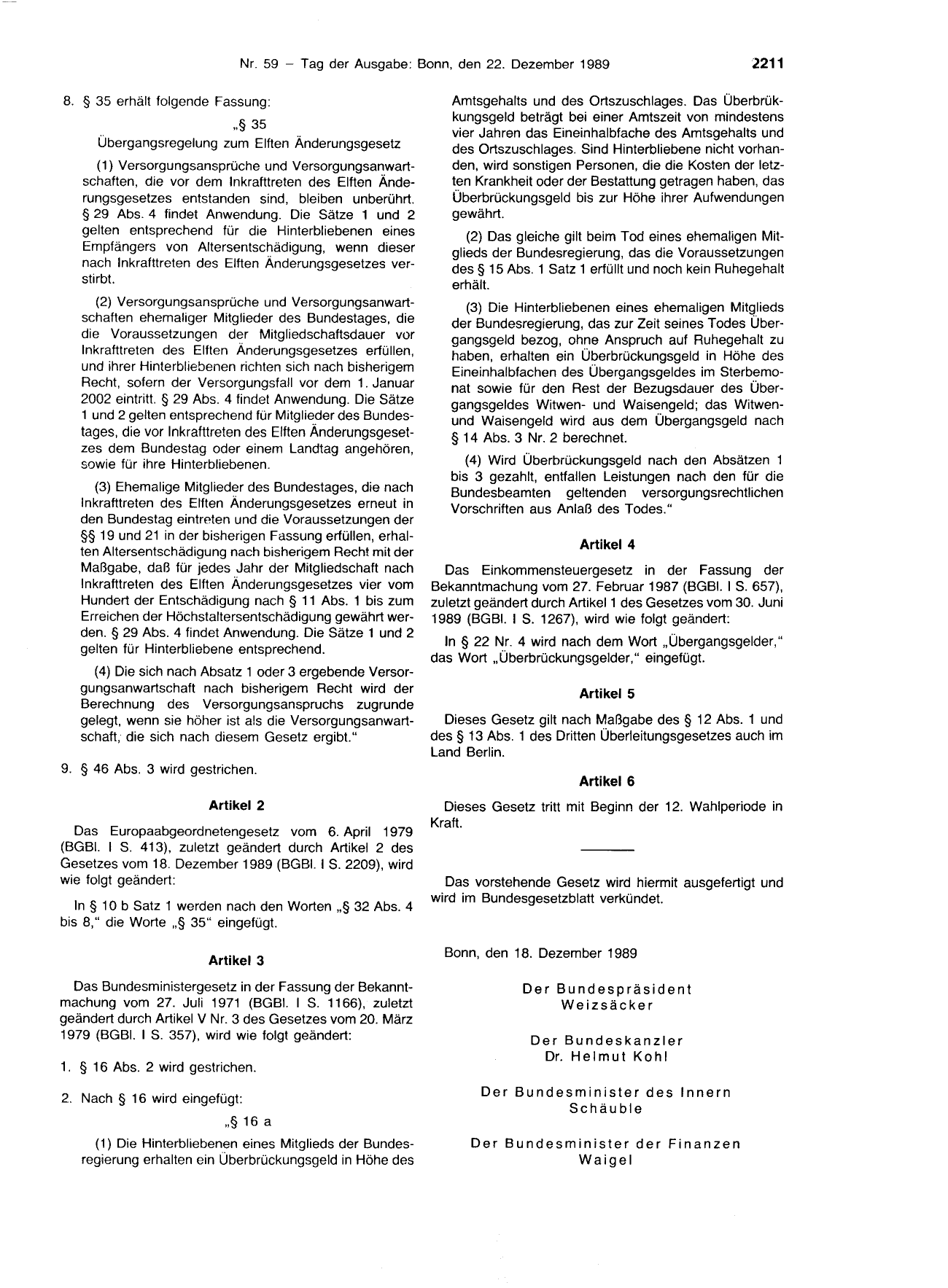 BGBl. 1989, Seite 2211 — Originalseite als Abbildung