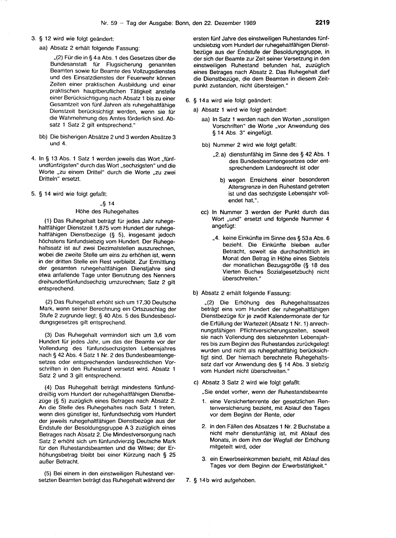 BGBl. 1989, Seite 2219 — Originalseite als Abbildung