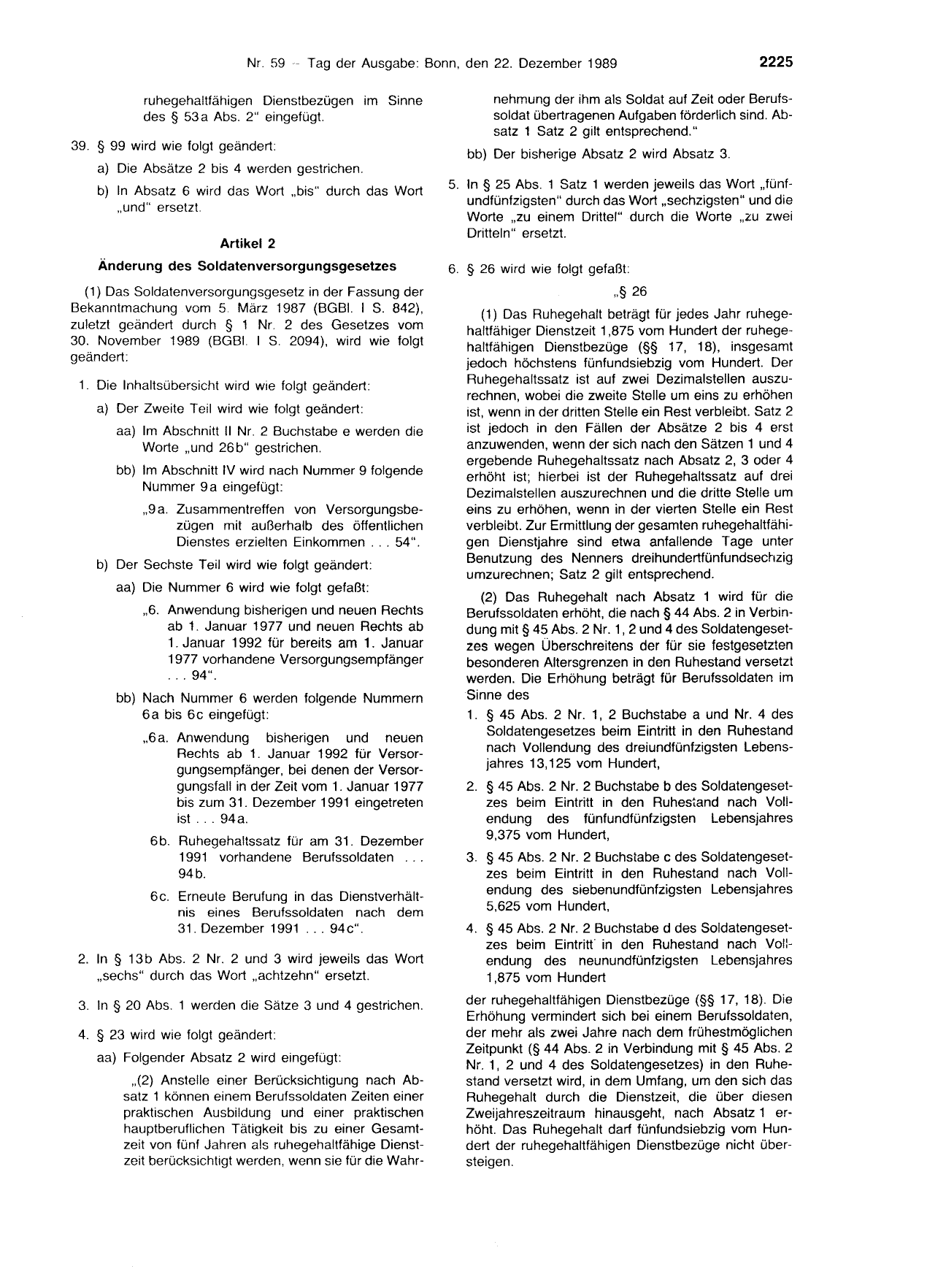 BGBl. 1989, Seite 2225 — Originalseite als Abbildung