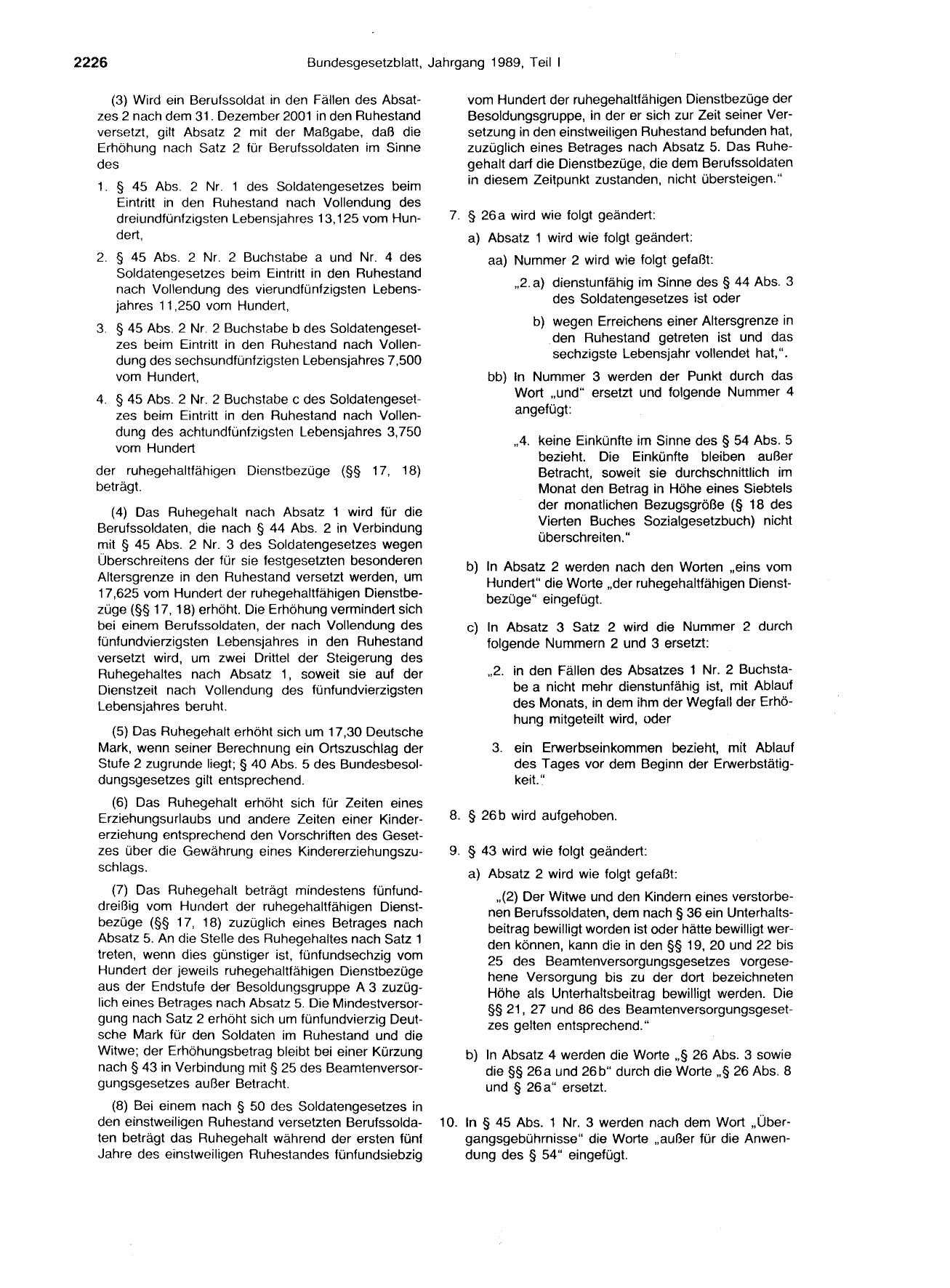 BGBl. 1989, Seite 2226 — Originalseite als Abbildung