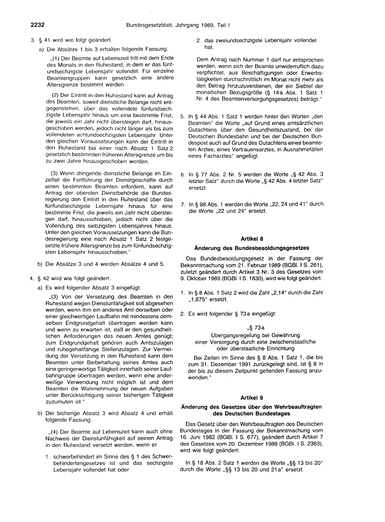 BGBl. 1989, Seite 2232 — Originalseite als Abbildung