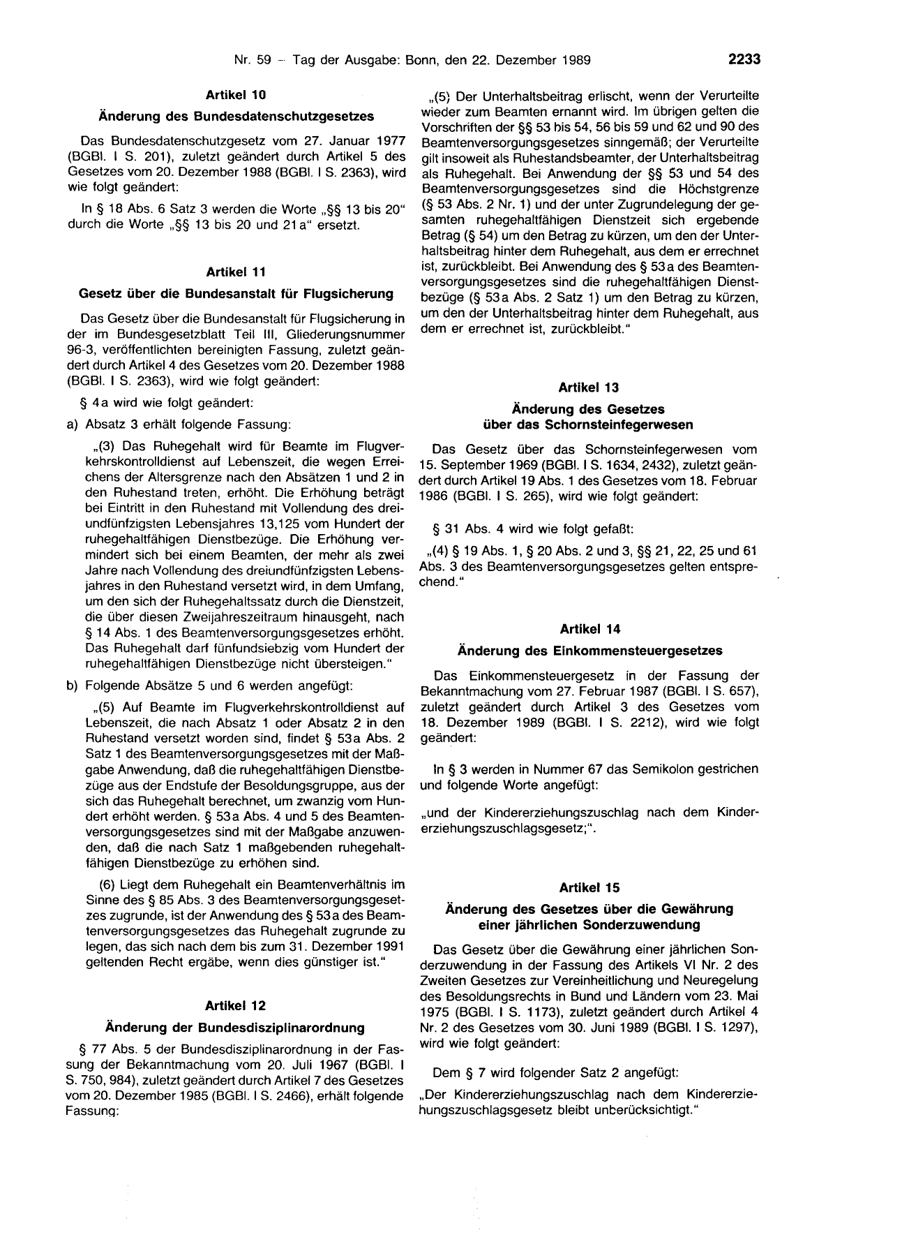 BGBl. 1989, Seite 2233 — Originalseite als Abbildung