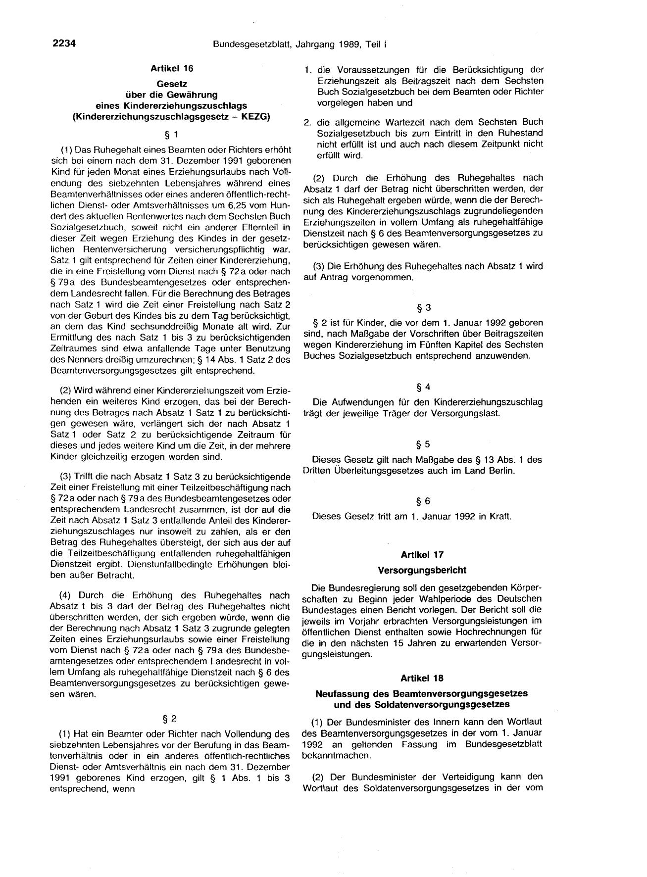 BGBl. 1989, Seite 2234 — Originalseite als Abbildung