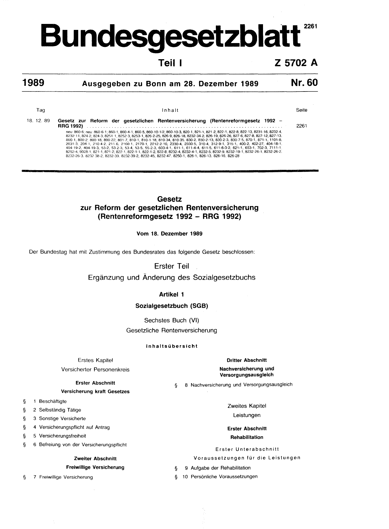 BGBl. 1989, Seite 2261 — Originalseite als Abbildung