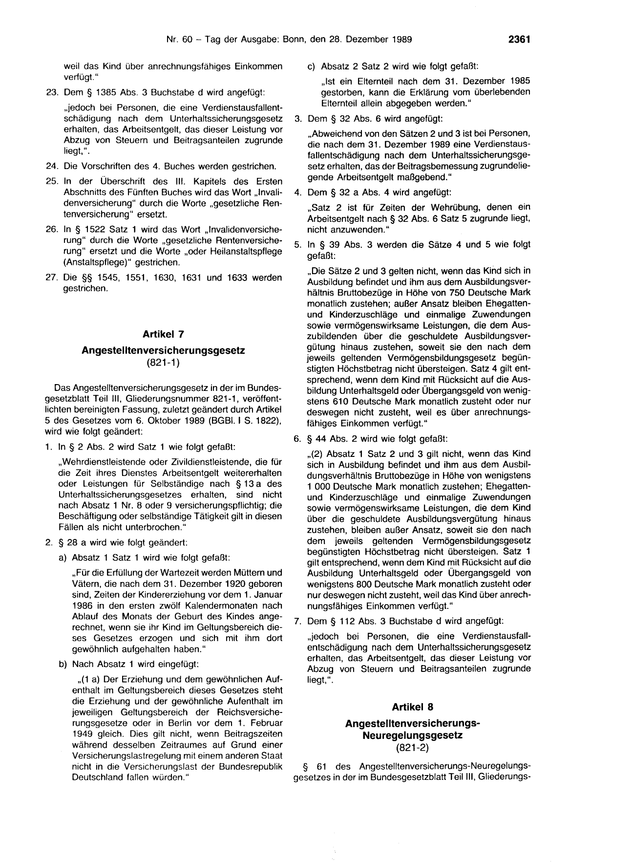 BGBl. 1989, Seite 2361 — Originalseite als Abbildung