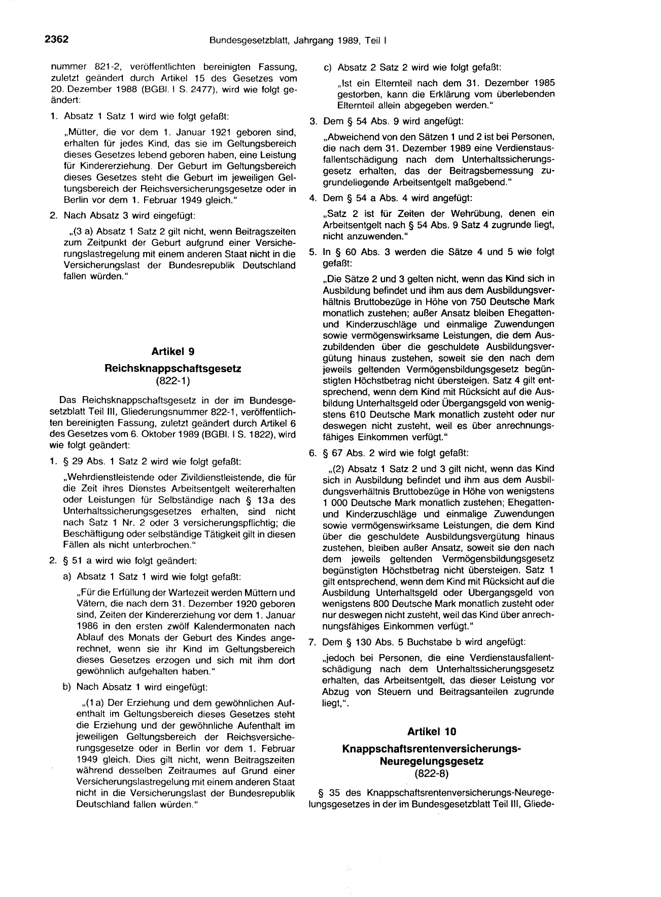 BGBl. 1989, Seite 2362 — Originalseite als Abbildung