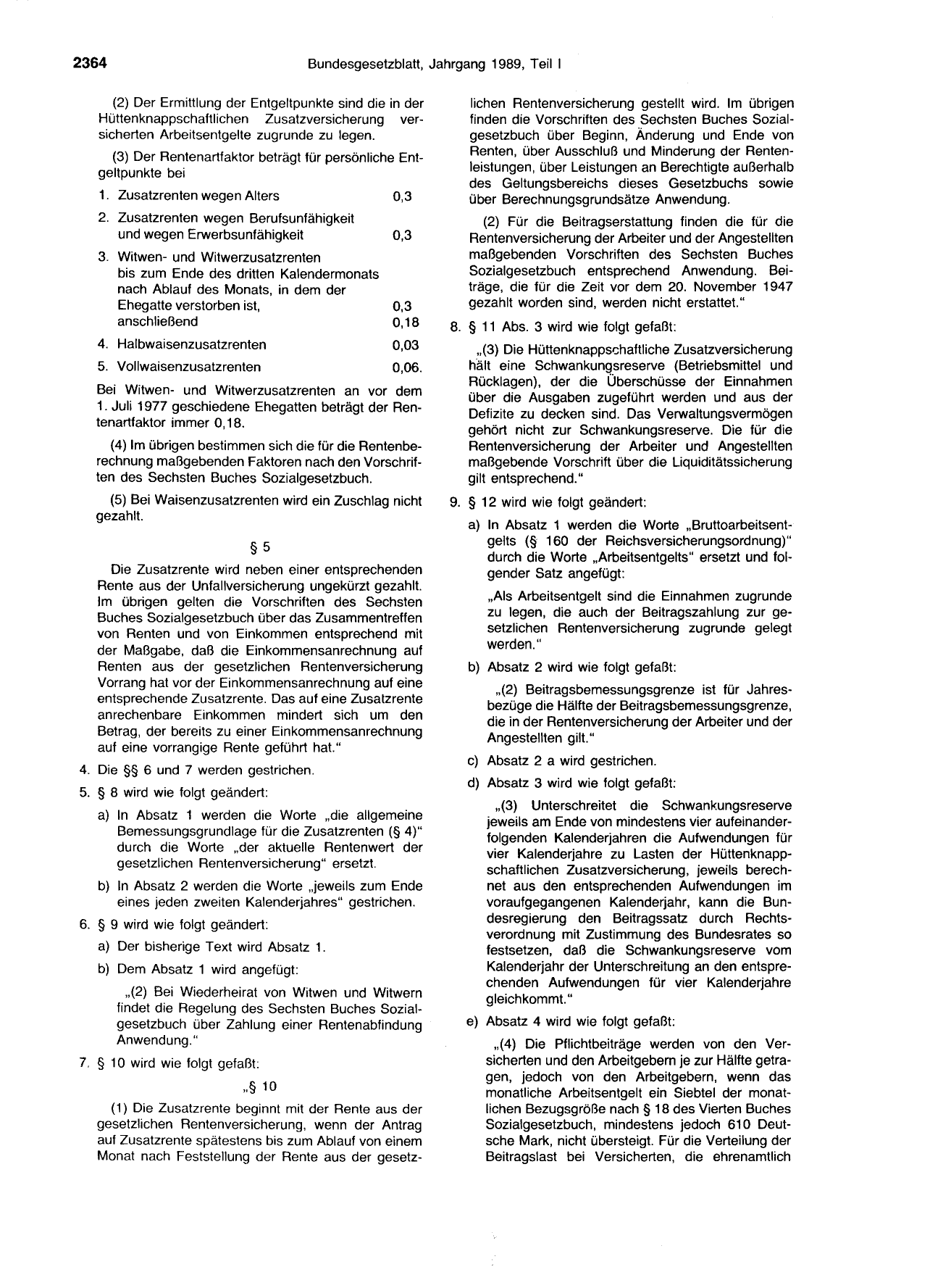 BGBl. 1989, Seite 2364 — Originalseite als Abbildung