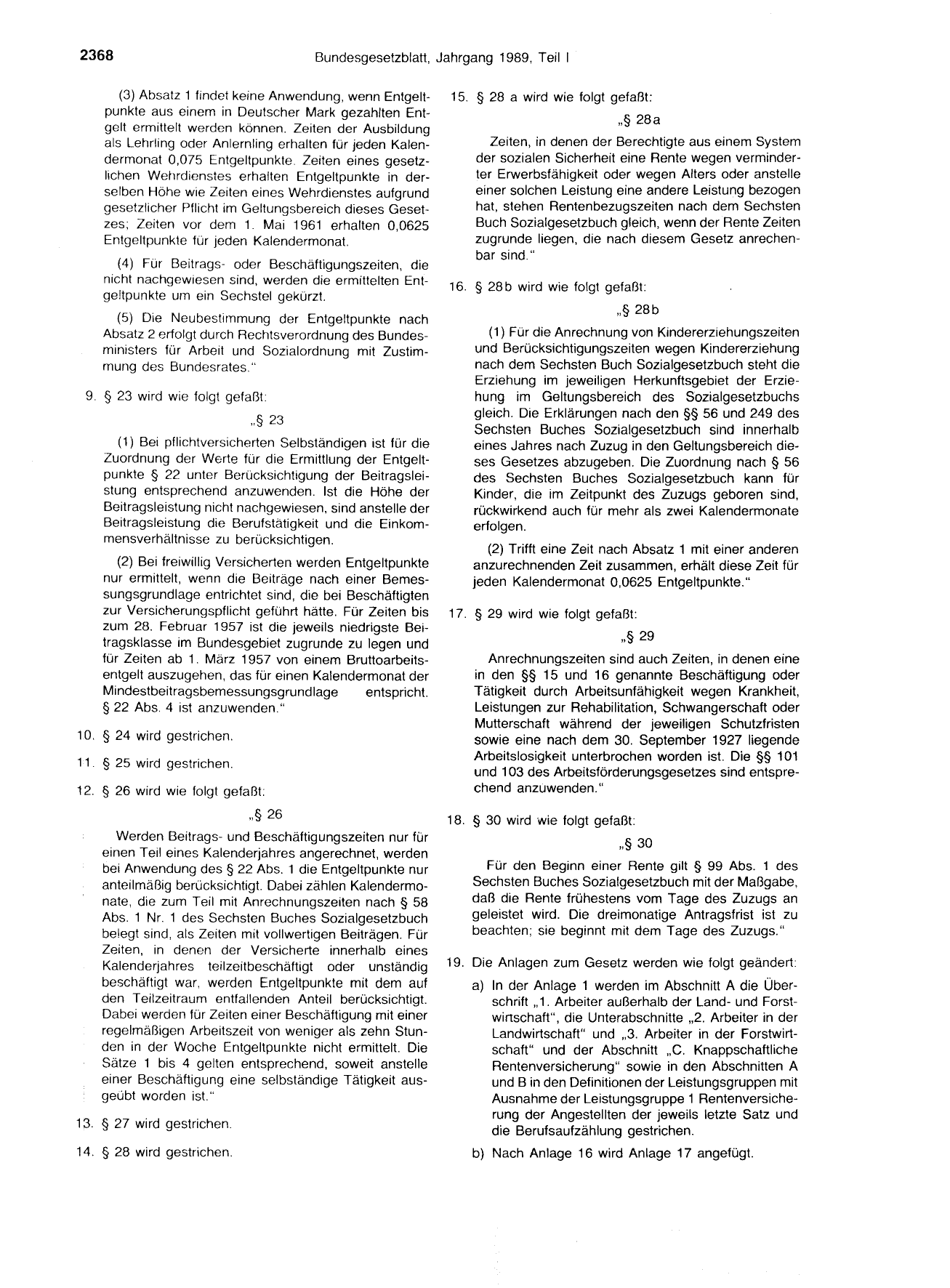 BGBl. 1989, Seite 2368 — Originalseite als Abbildung