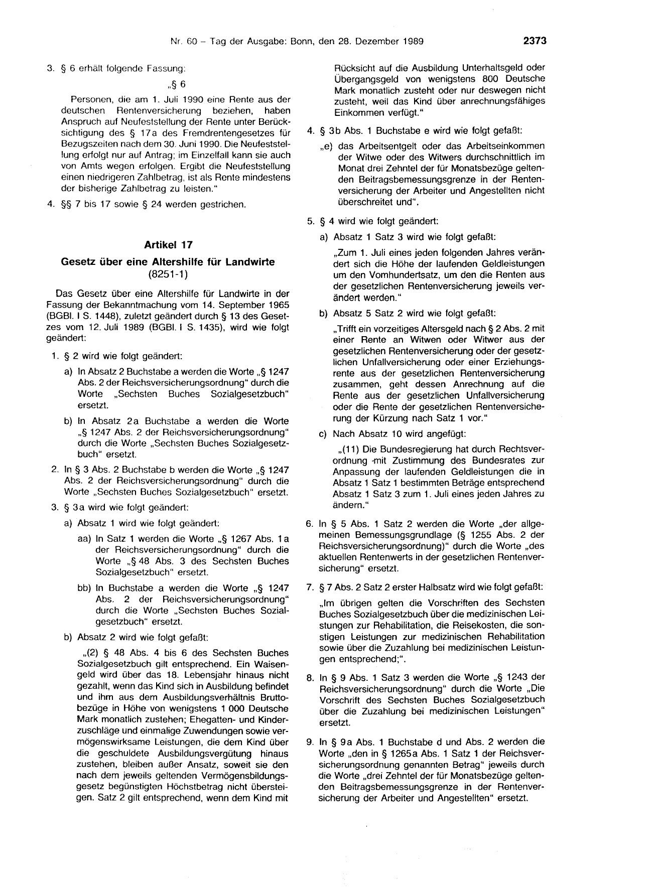 BGBl. 1989, Seite 2373 — Originalseite als Abbildung