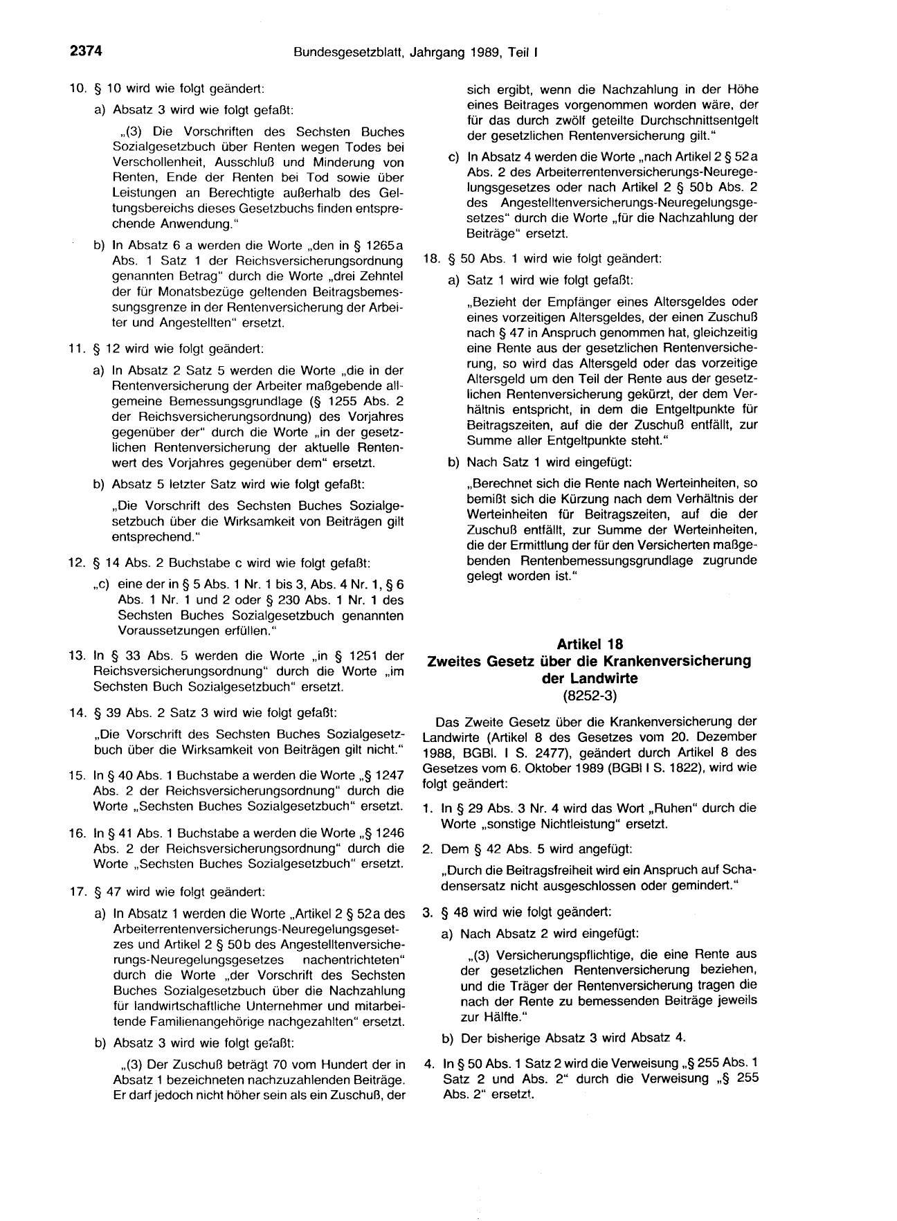 BGBl. 1989, Seite 2374 — Originalseite als Abbildung
