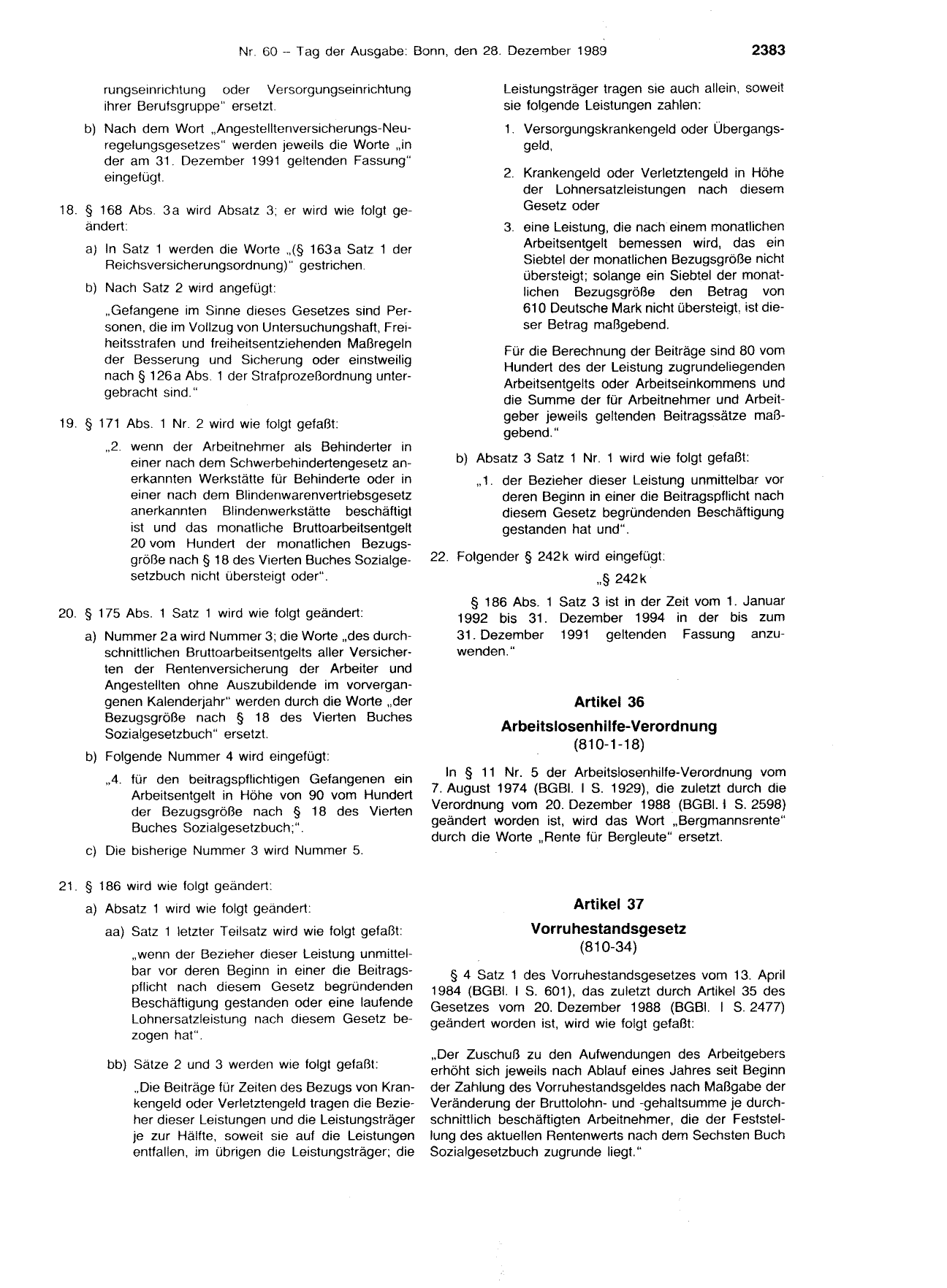 BGBl. 1989, Seite 2383 — Originalseite als Abbildung