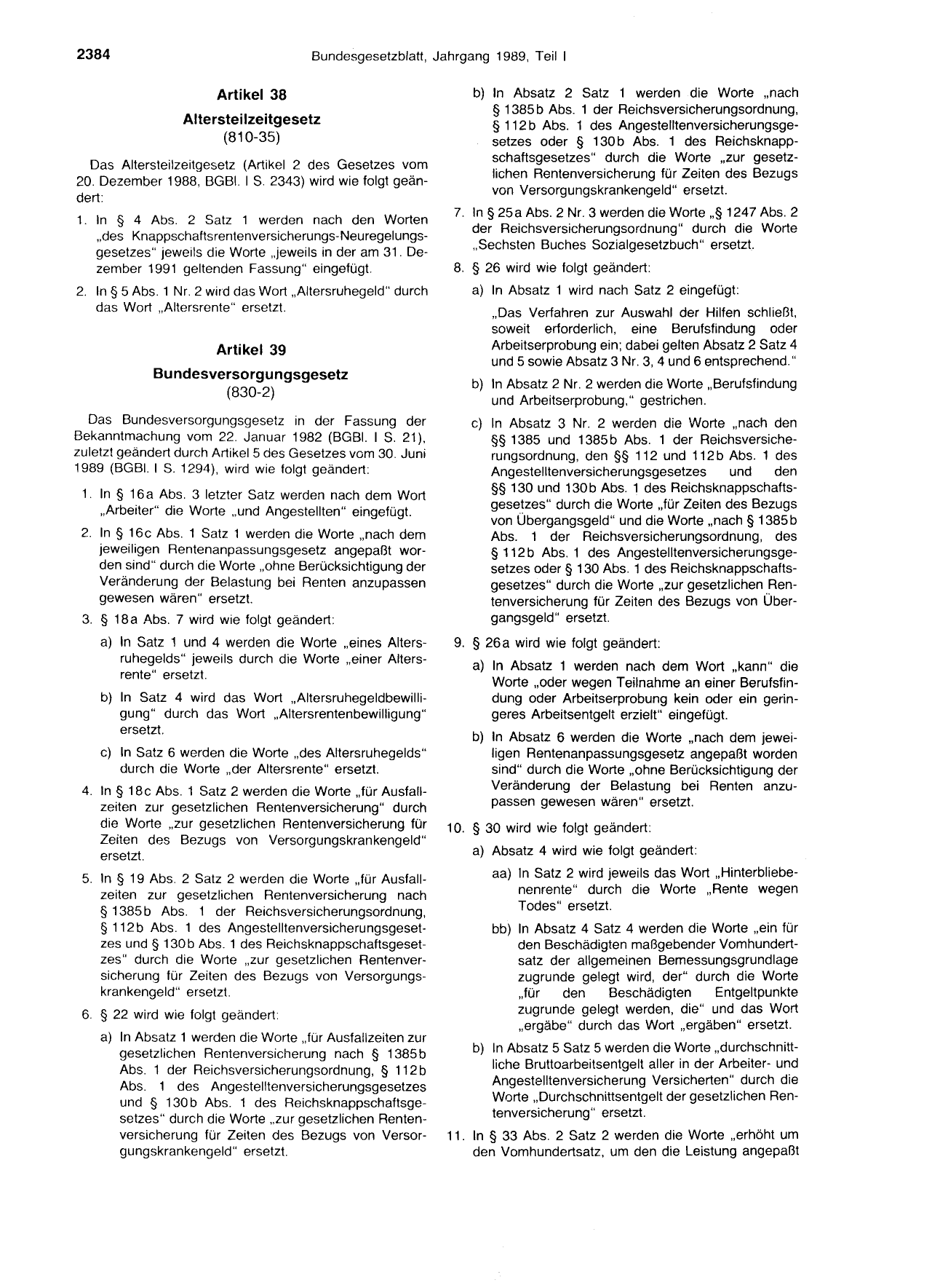 BGBl. 1989, Seite 2384 — Originalseite als Abbildung