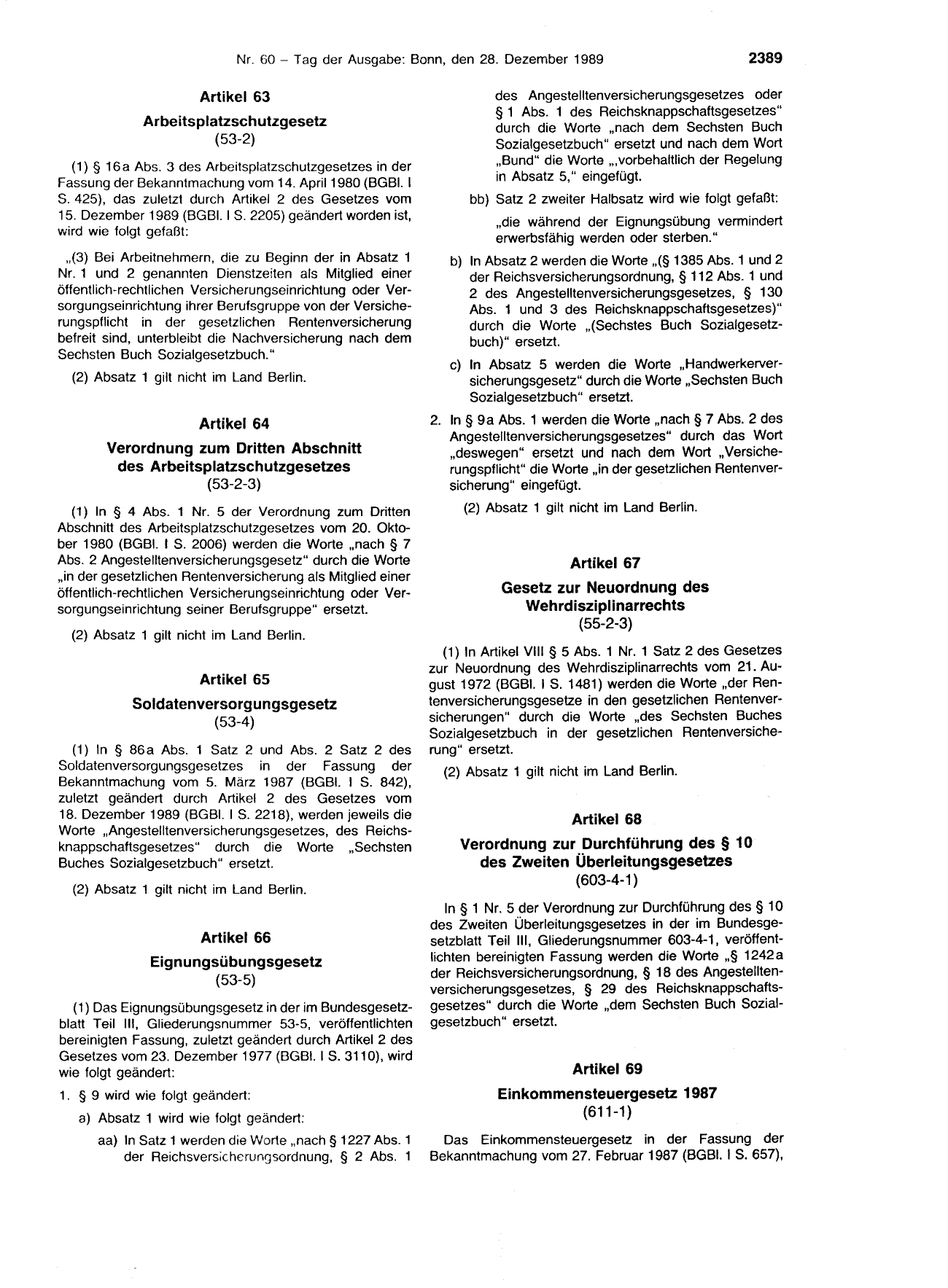 BGBl. 1989, Seite 2389 — Originalseite als Abbildung