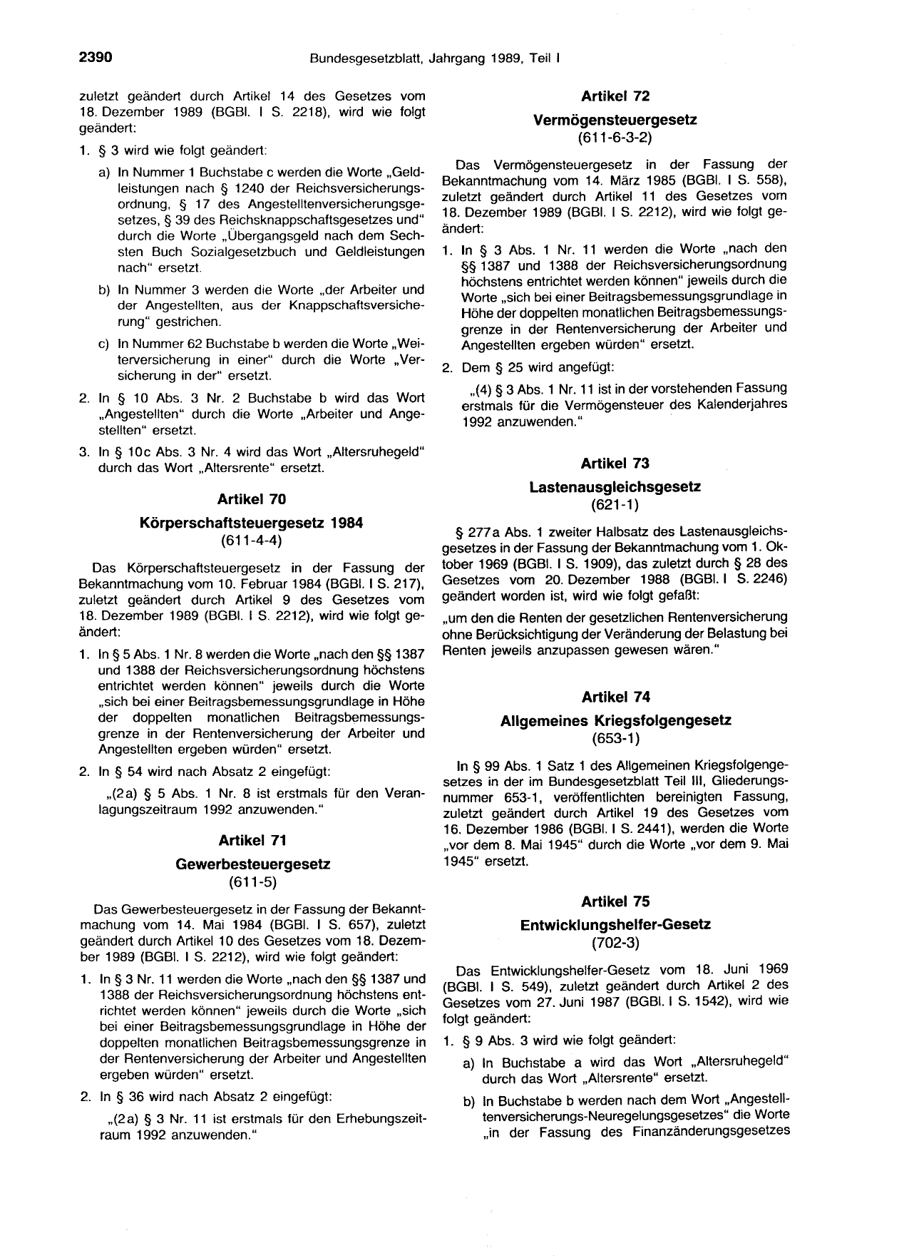 BGBl. 1989, Seite 2390 — Originalseite als Abbildung