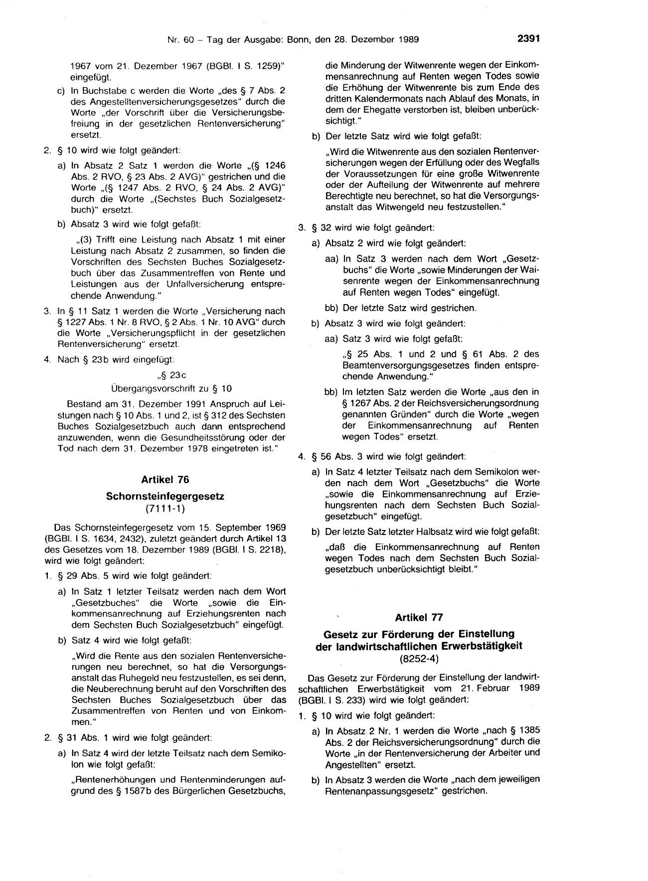 BGBl. 1989, Seite 2391 — Originalseite als Abbildung