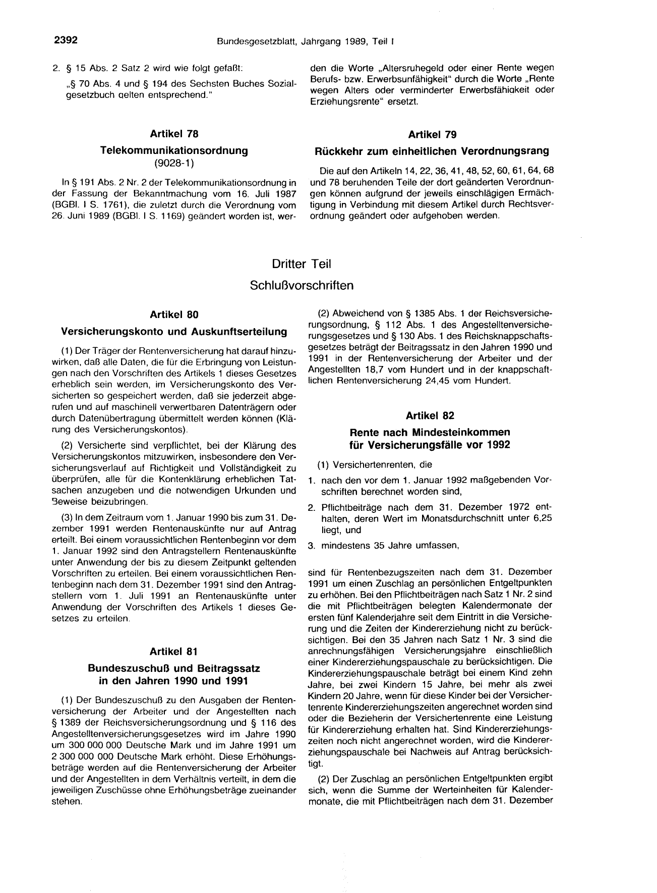 BGBl. 1989, Seite 2392 — Originalseite als Abbildung