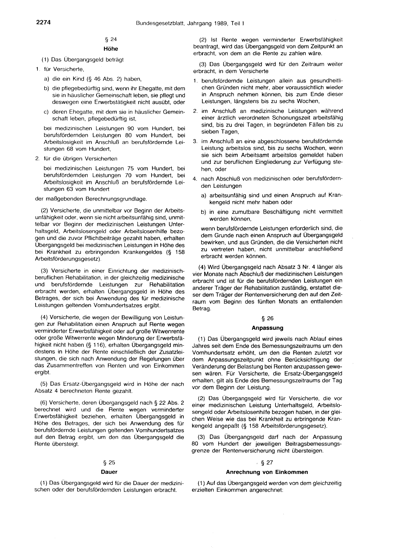 BGBl. 1989, Seite 2274 — Originalseite als Abbildung
