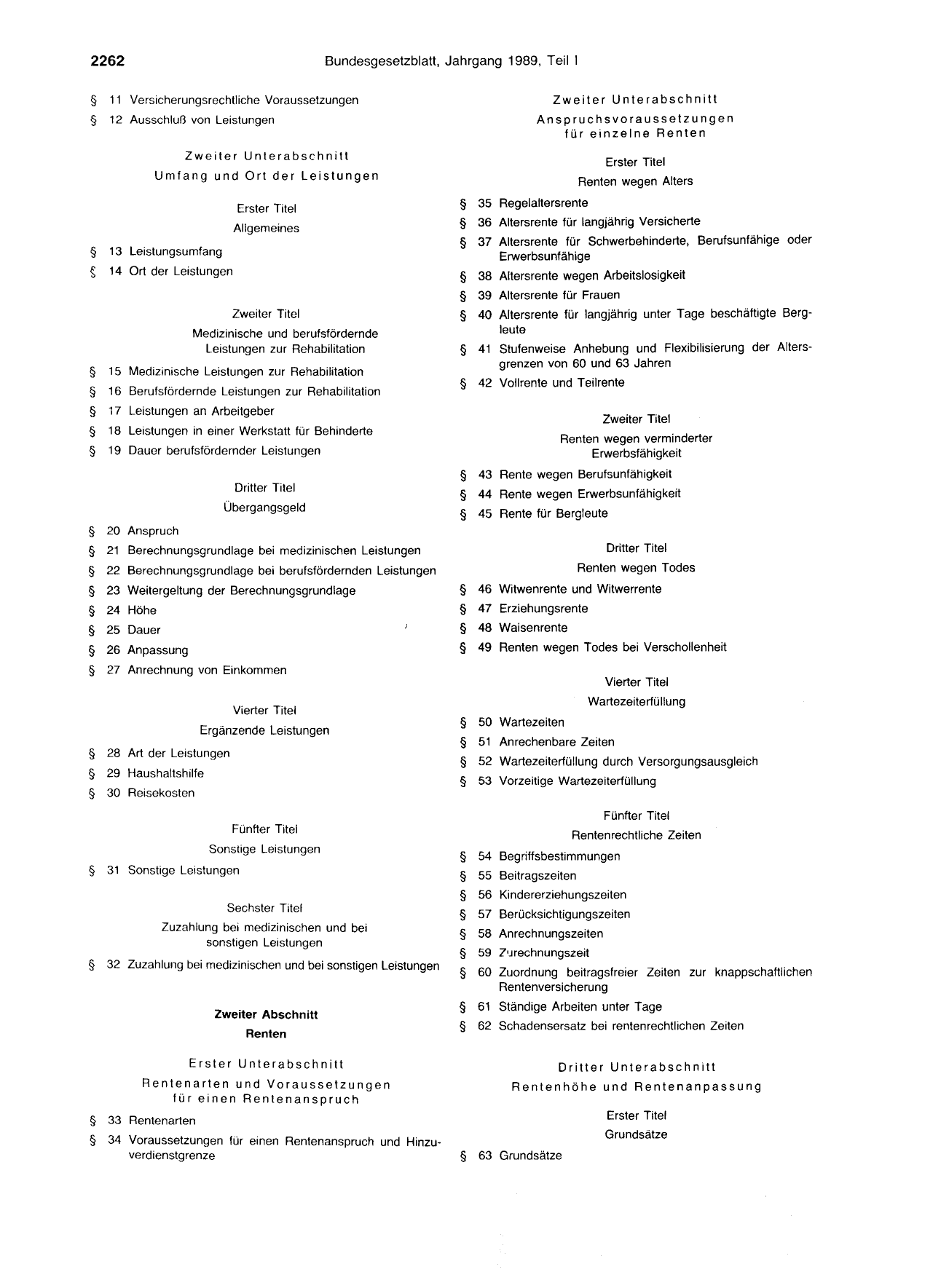 BGBl. 1989, Seite 2262 — Originalseite als Abbildung