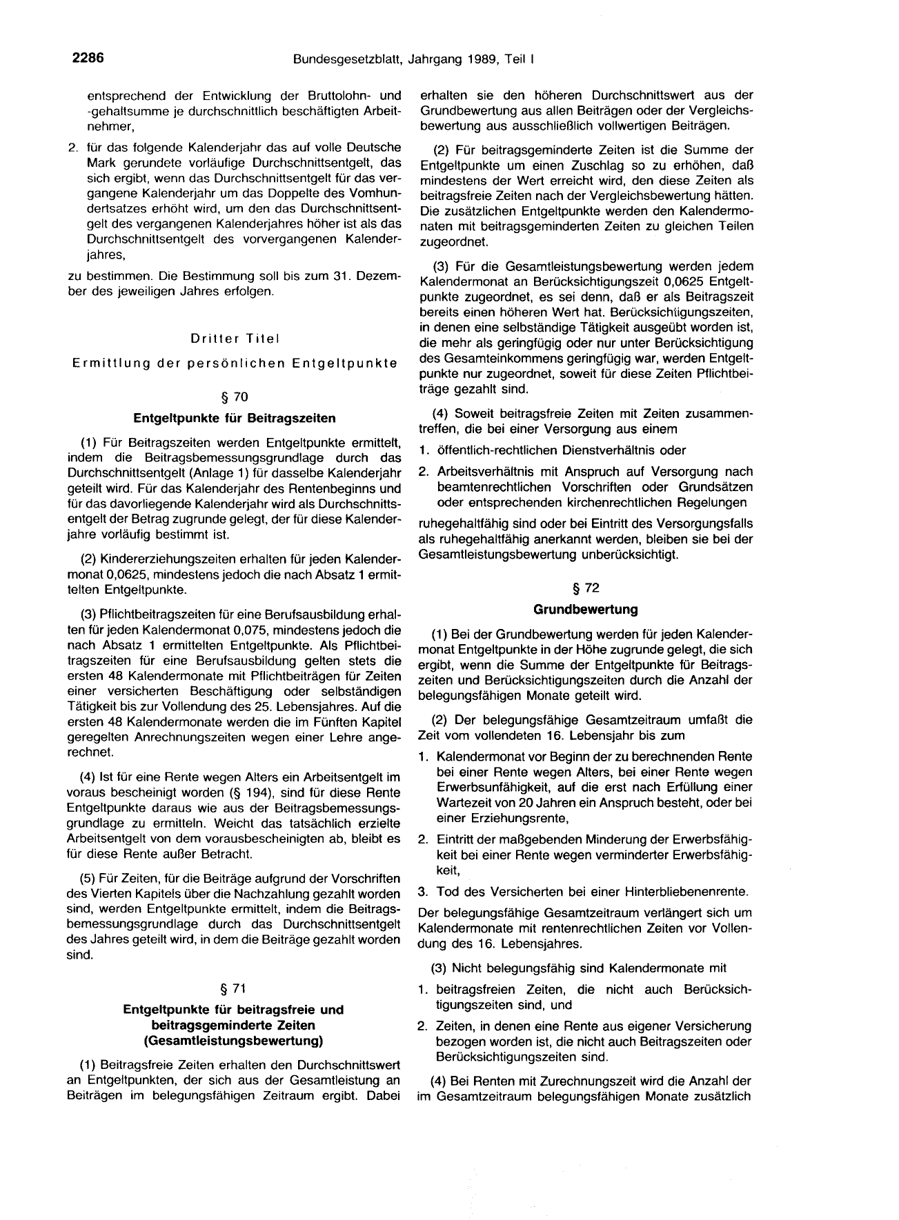 BGBl. 1989, Seite 2286 — Originalseite als Abbildung