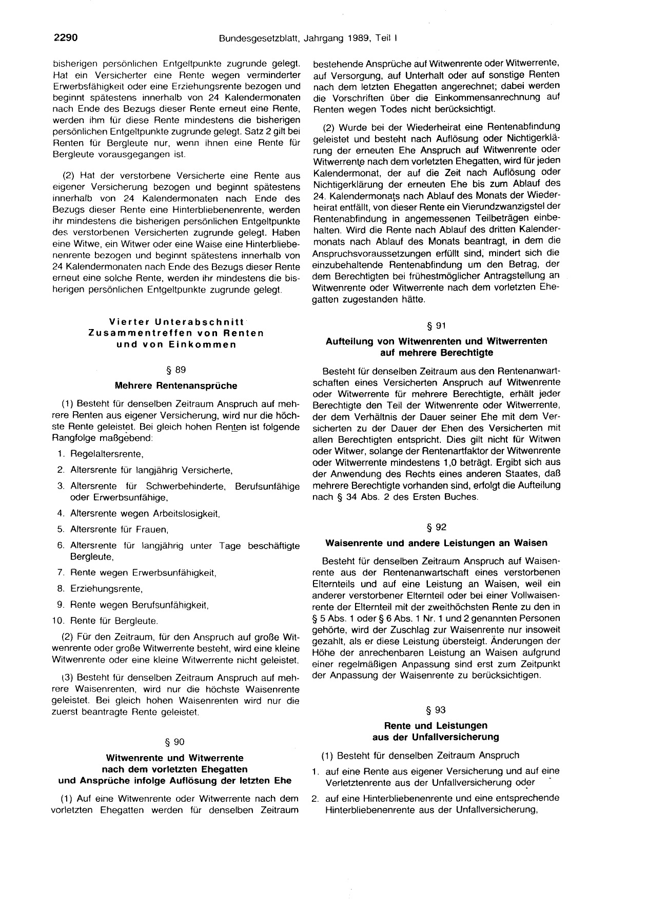 BGBl. 1989, Seite 2290 — Originalseite als Abbildung