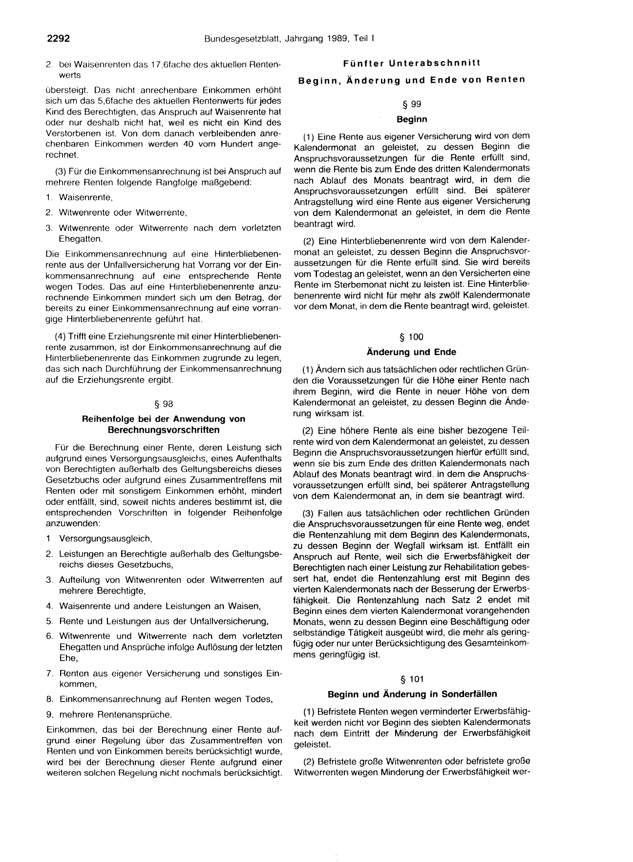 BGBl. 1989, Seite 2292 — Originalseite als Abbildung