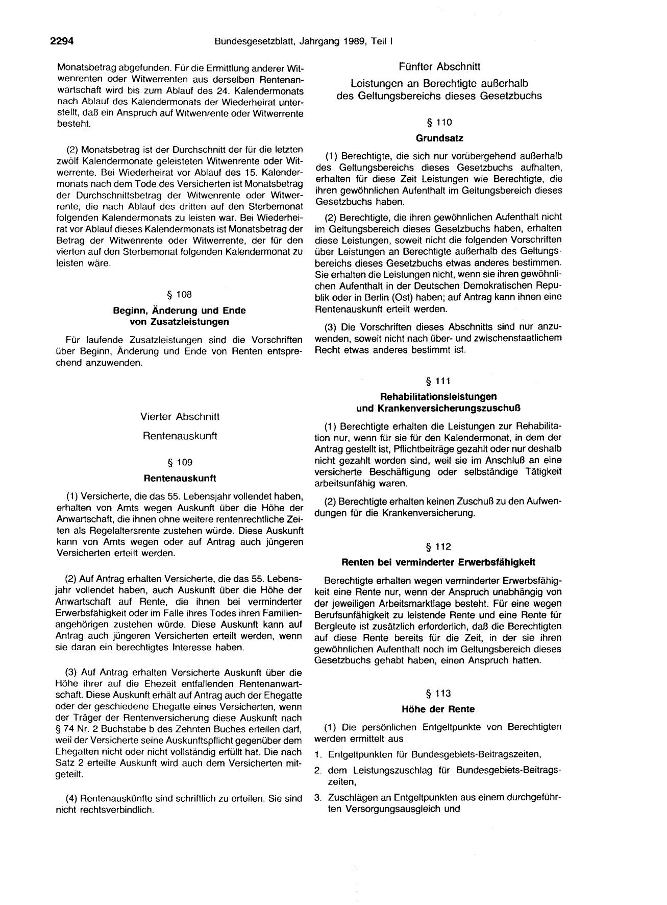 BGBl. 1989, Seite 2294 — Originalseite als Abbildung