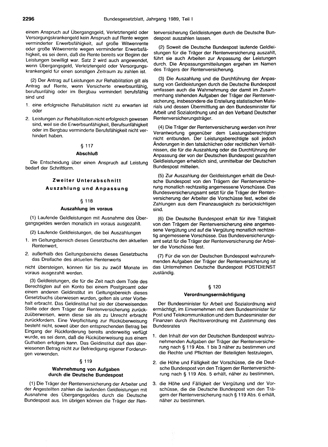 BGBl. 1989, Seite 2296 — Originalseite als Abbildung
