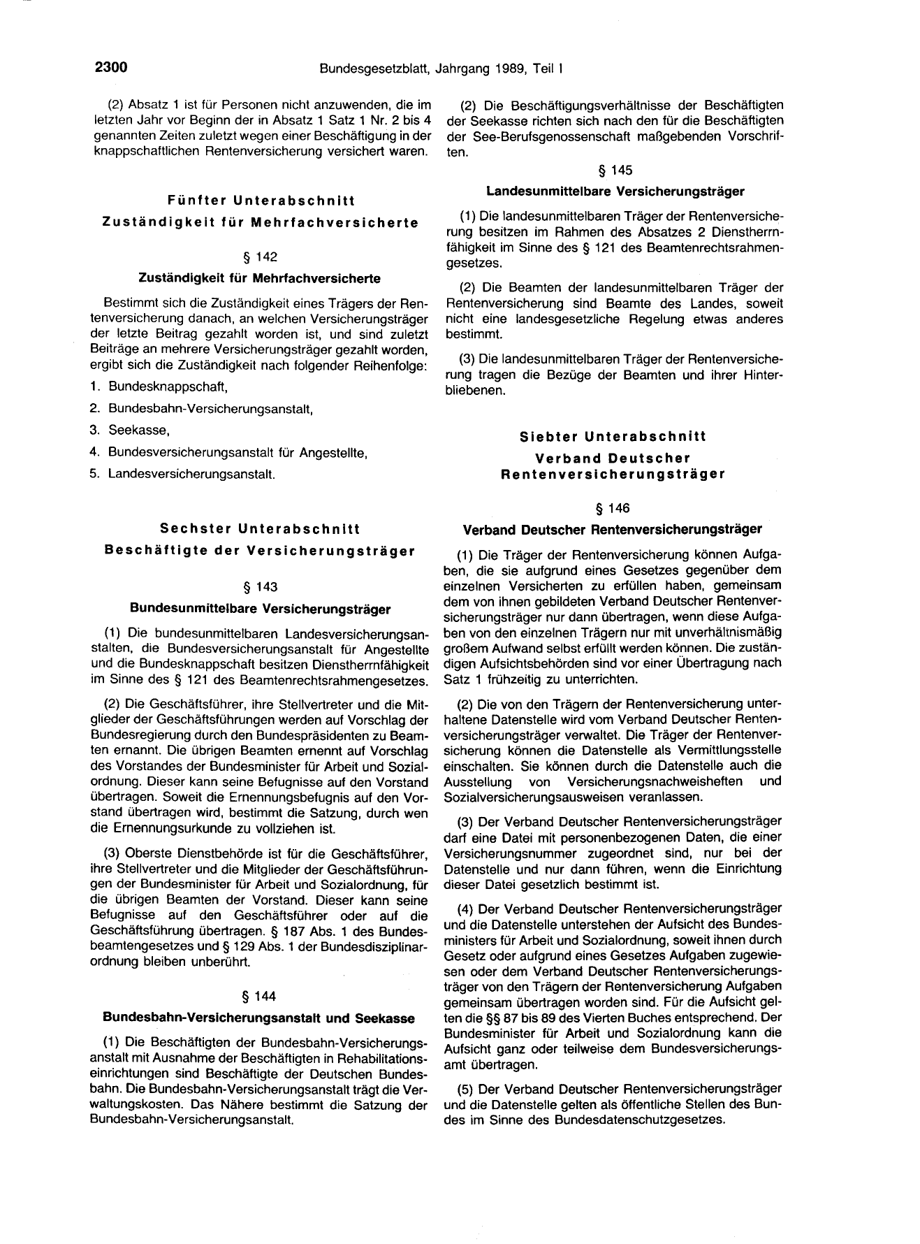 BGBl. 1989, Seite 2300 — Originalseite als Abbildung
