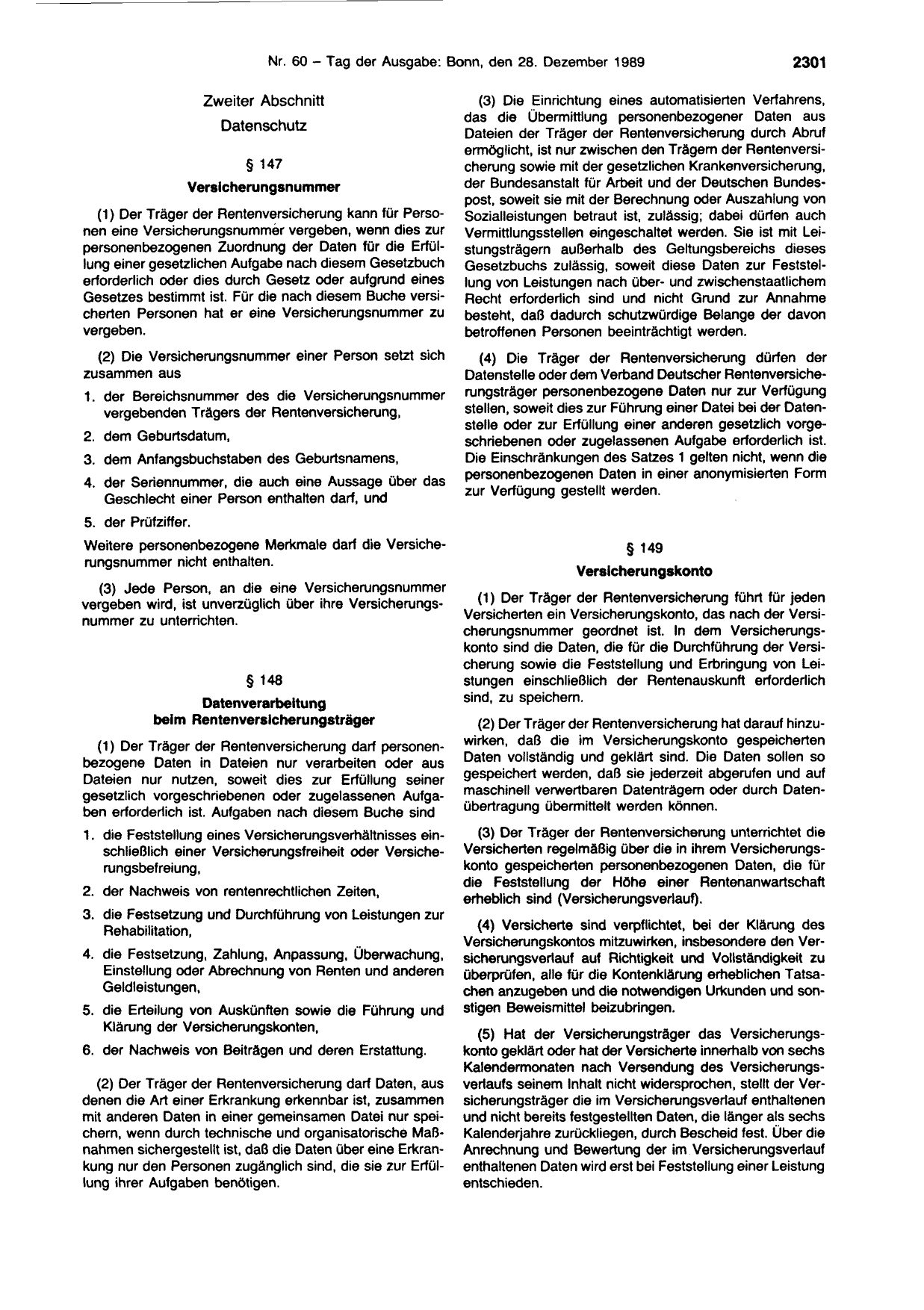 BGBl. 1989, Seite 2301 — Originalseite als Abbildung