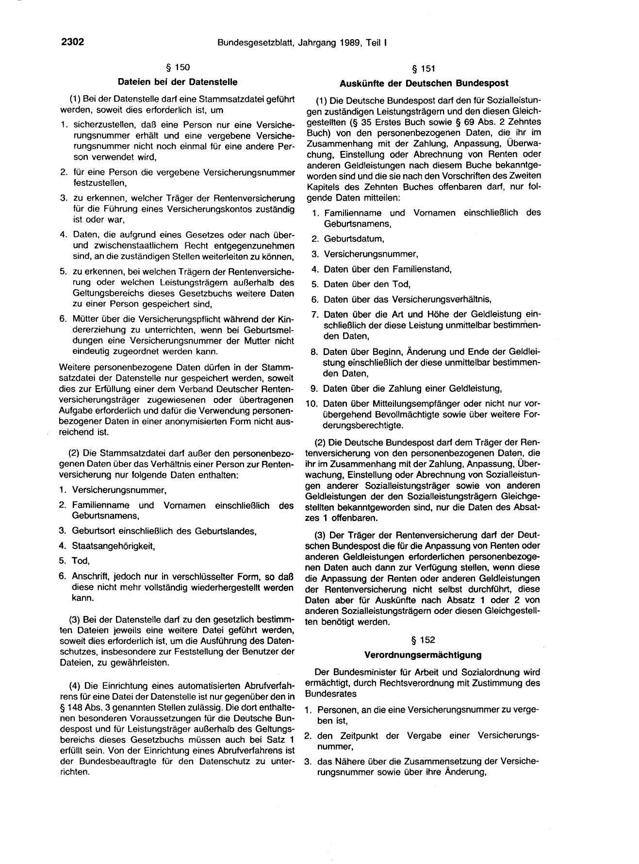 BGBl. 1989, Seite 2302 — Originalseite als Abbildung