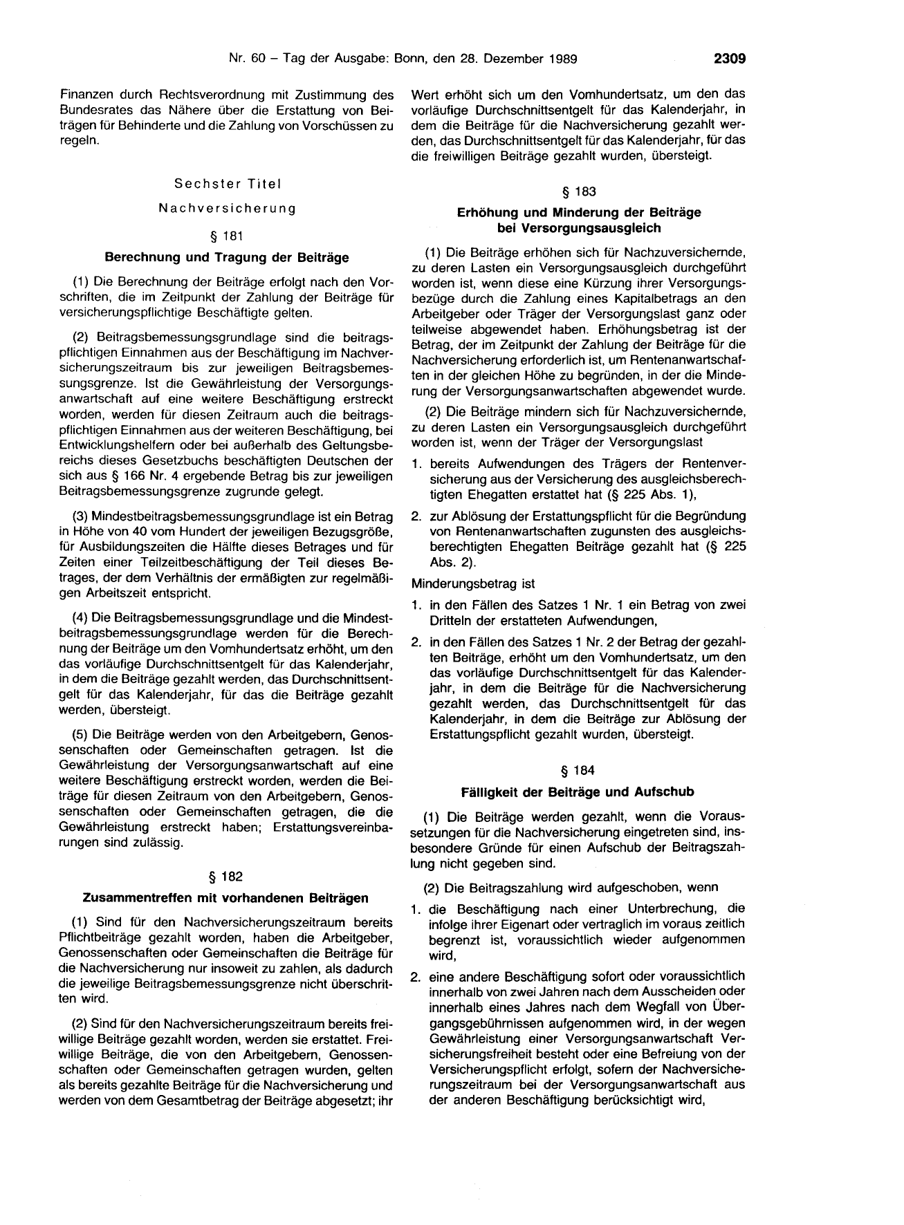 BGBl. 1989, Seite 2309 — Originalseite als Abbildung