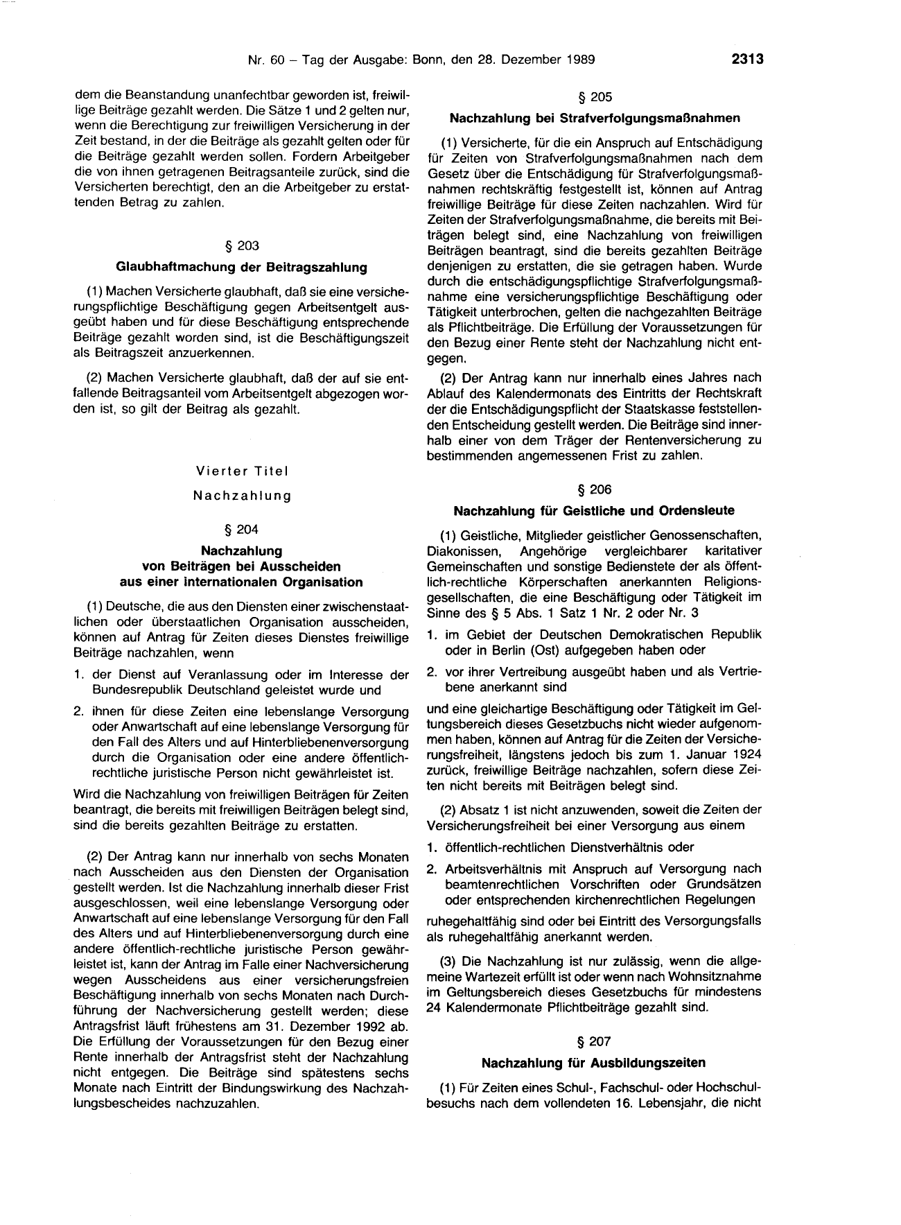BGBl. 1989, Seite 2313 — Originalseite als Abbildung