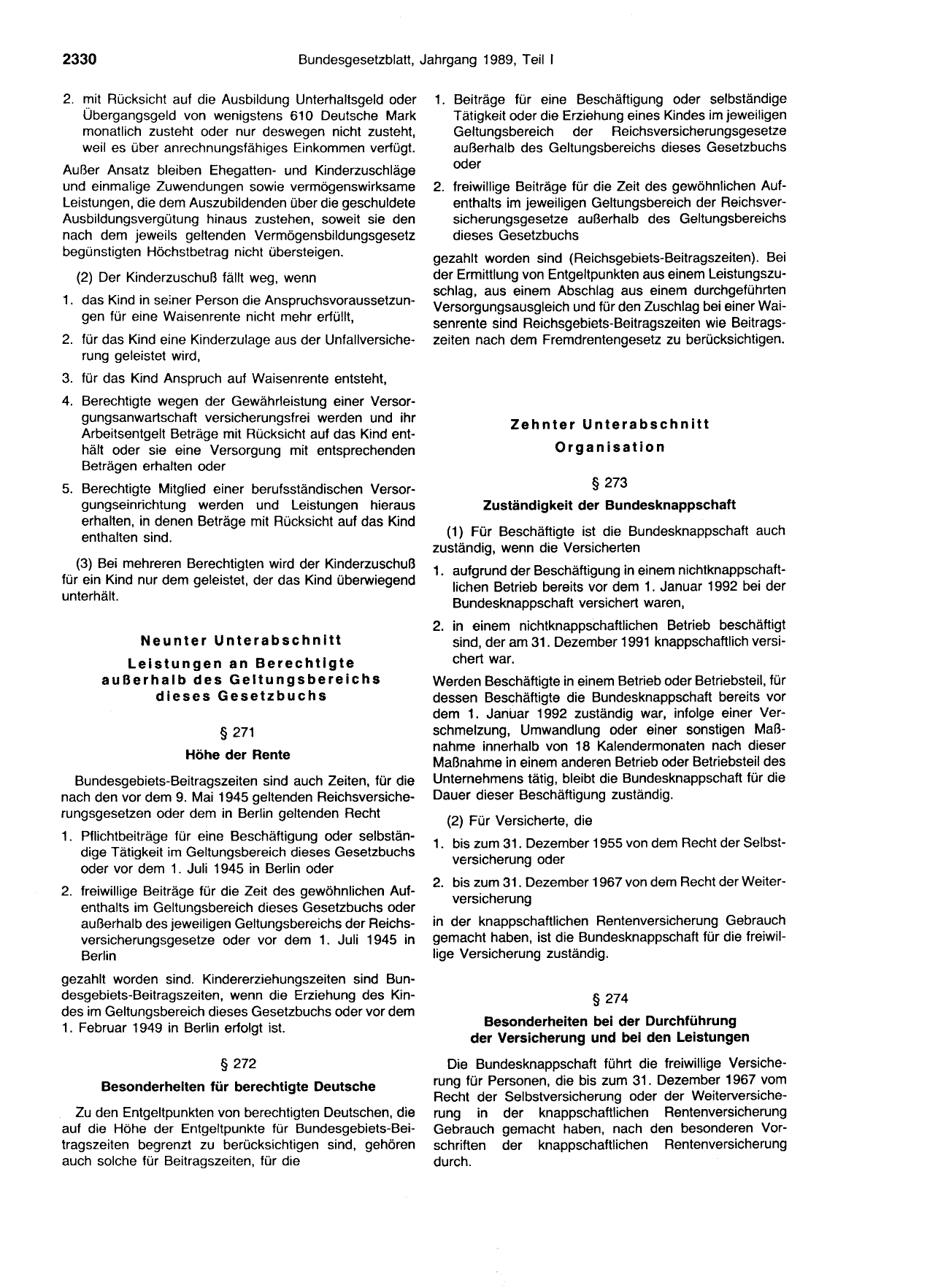 BGBl. 1989, Seite 2330 — Originalseite als Abbildung