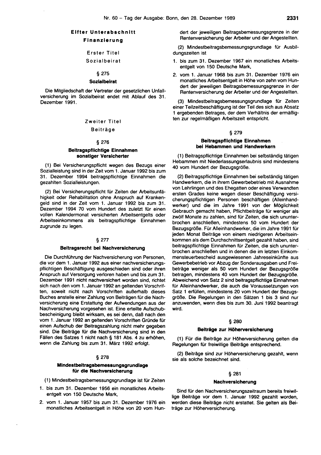 BGBl. 1989, Seite 2331 — Originalseite als Abbildung
