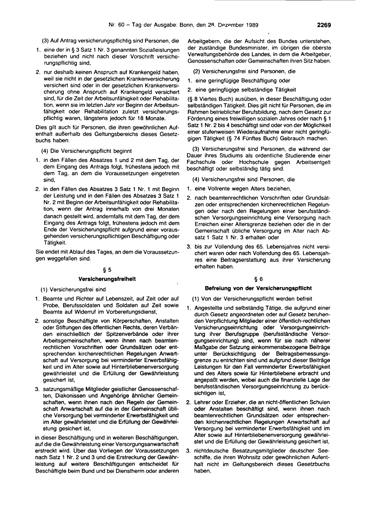 BGBl. 1989, Seite 2269 — Originalseite als Abbildung