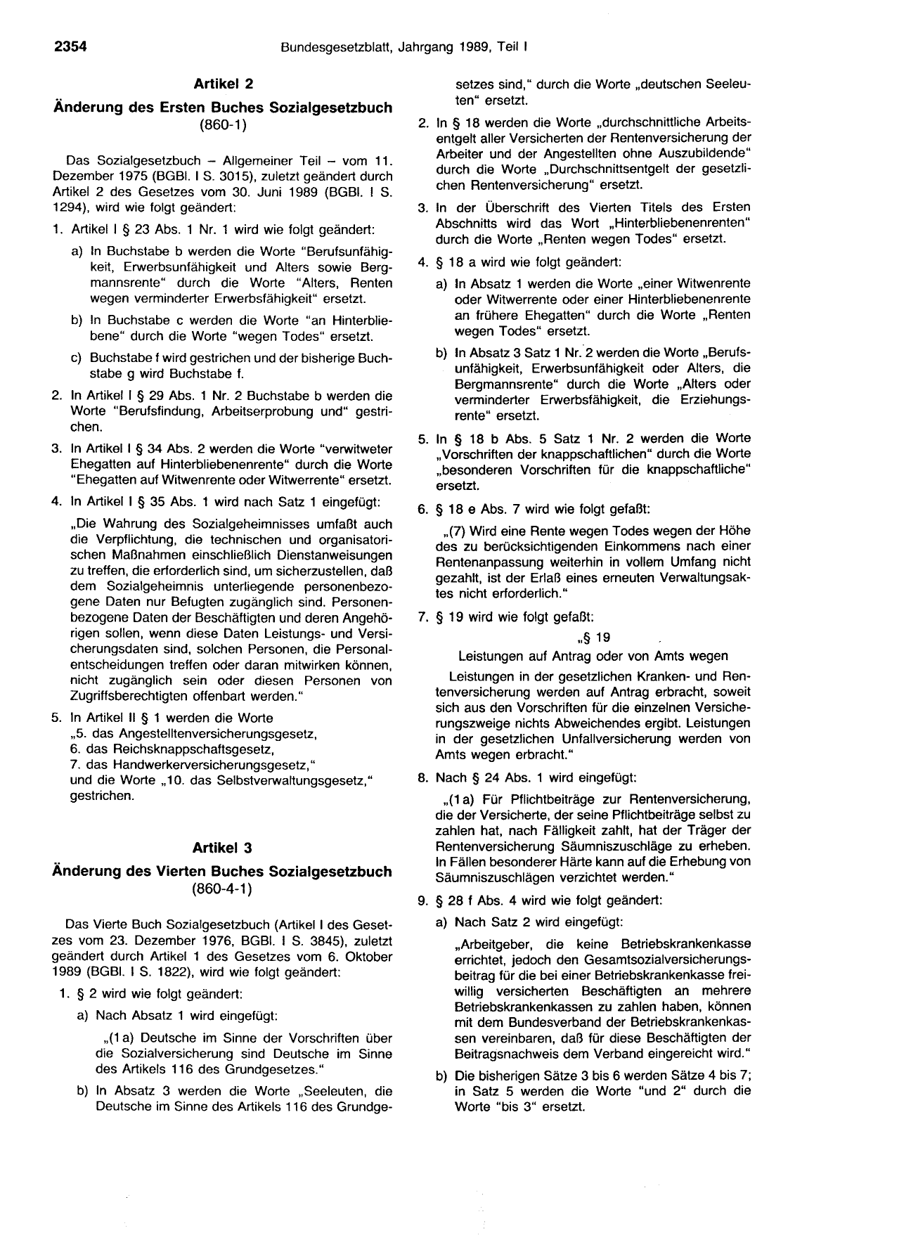 BGBl. 1989, Seite 2354 — Originalseite als Abbildung
