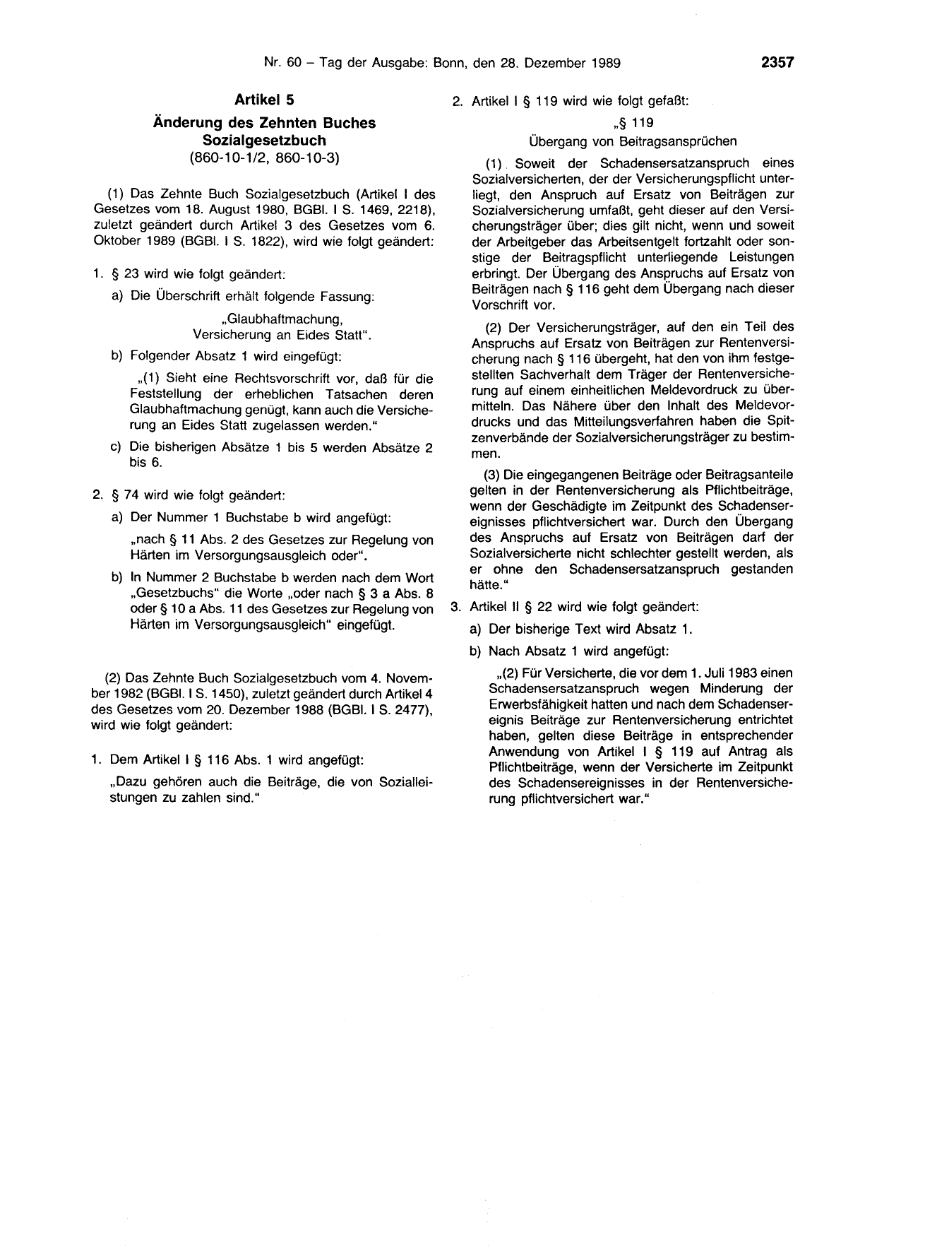BGBl. 1989, Seite 2357 — Originalseite als Abbildung