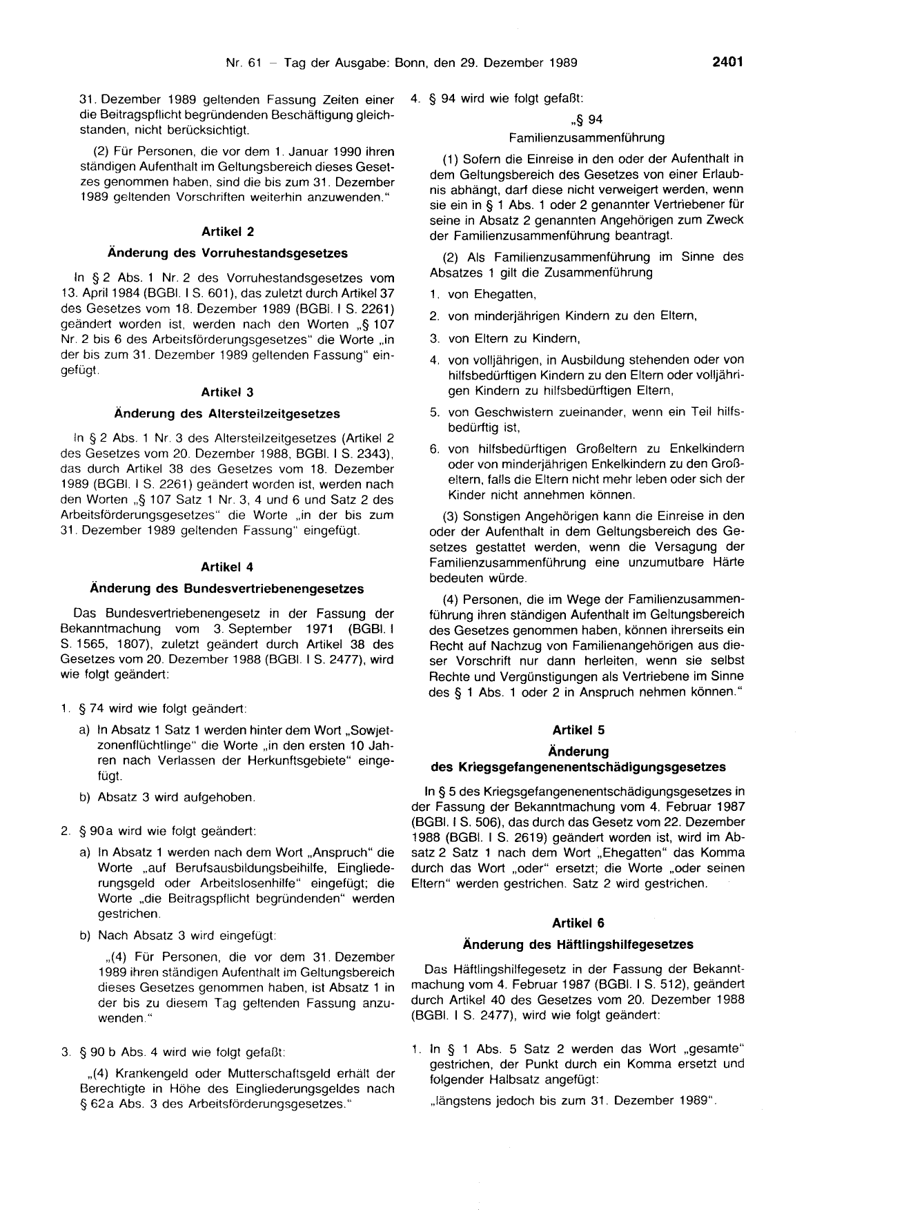 BGBl. 1989, Seite 2401 — Originalseite als Abbildung
