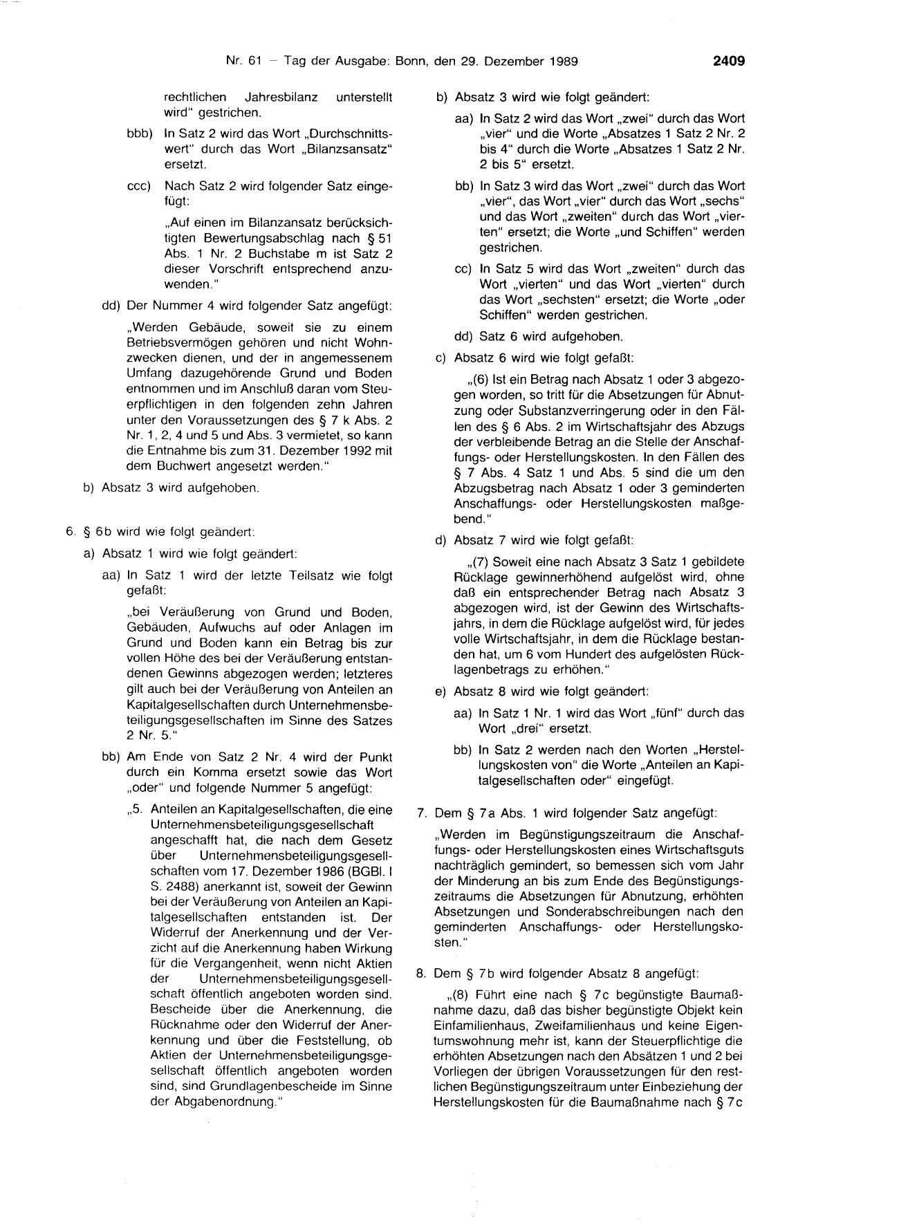 BGBl. 1989, Seite 2409 — Originalseite als Abbildung