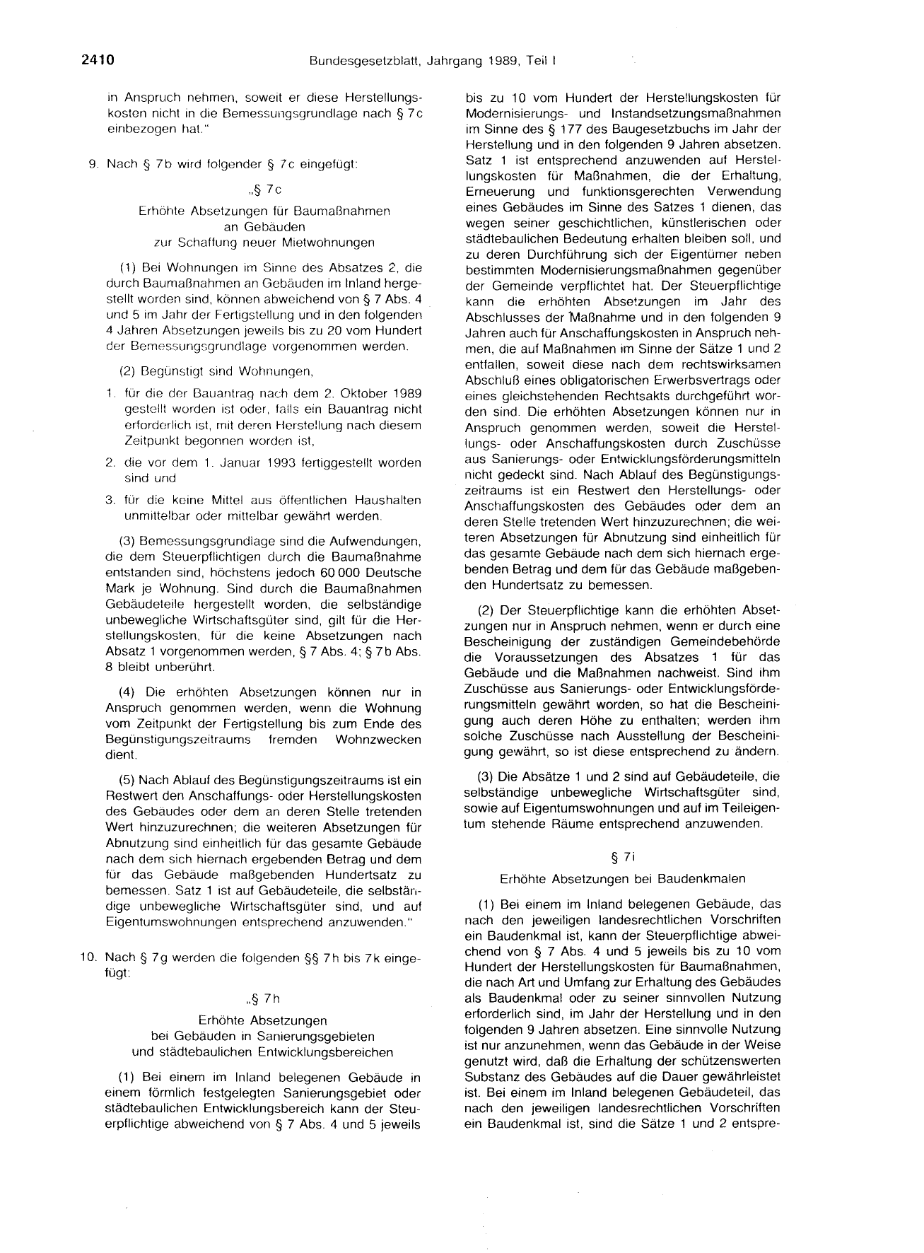 BGBl. 1989, Seite 2410 — Originalseite als Abbildung
