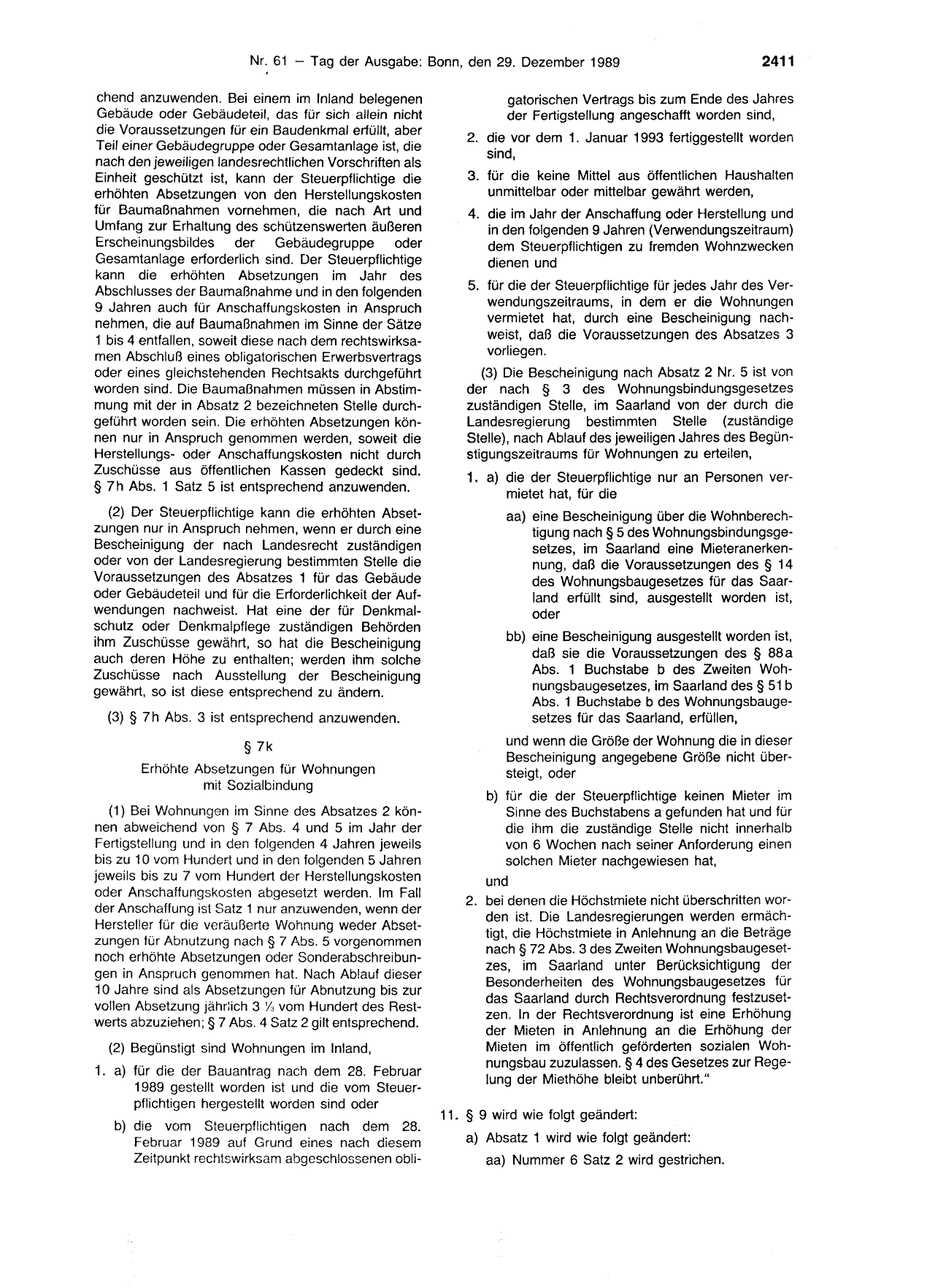 BGBl. 1989, Seite 2411 — Originalseite als Abbildung