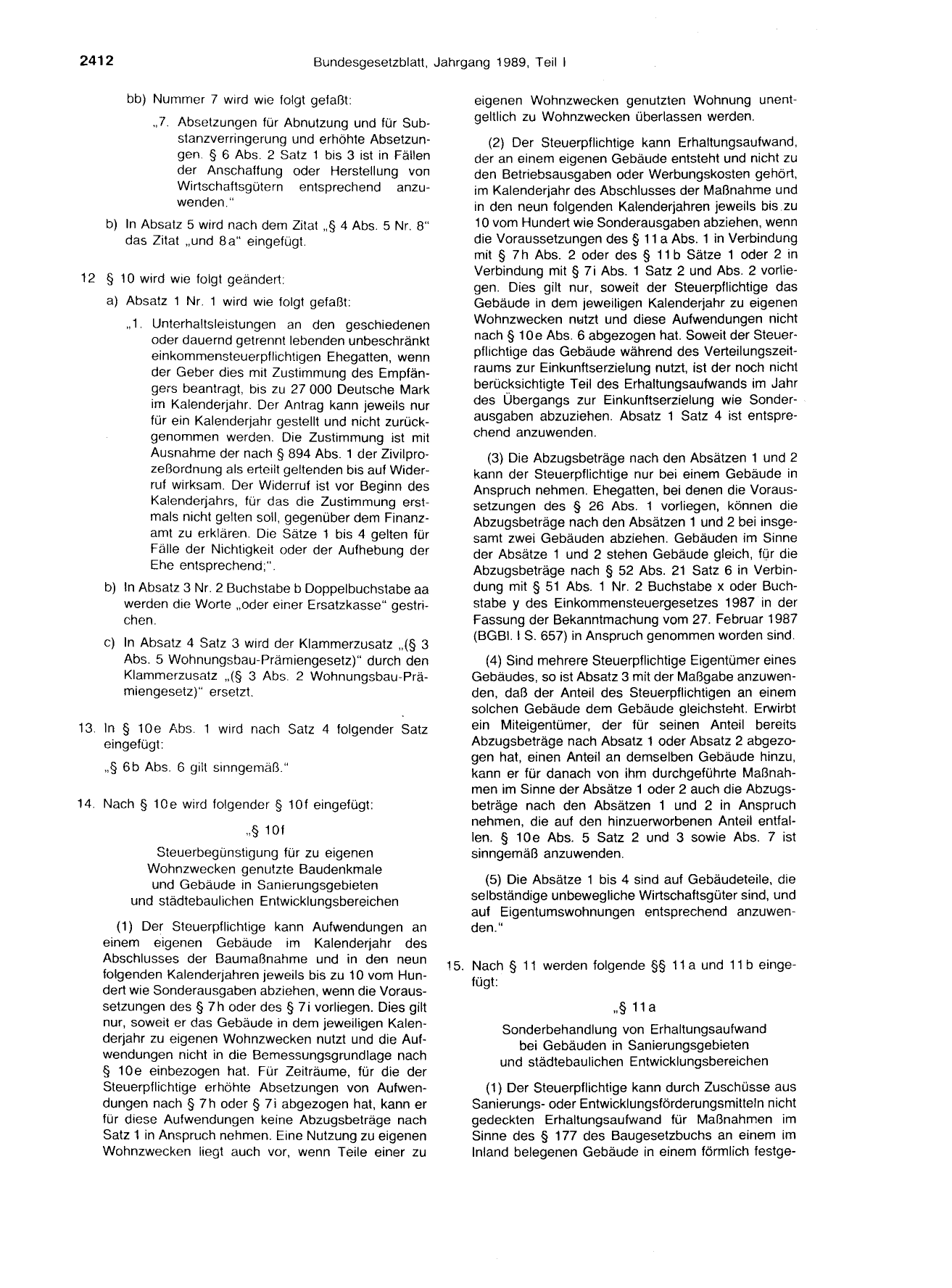 BGBl. 1989, Seite 2412 — Originalseite als Abbildung
