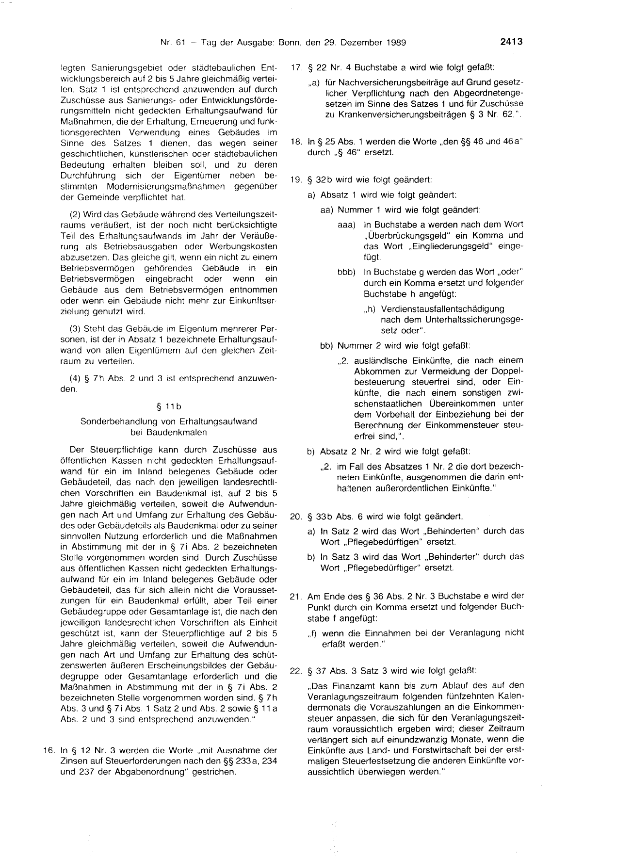 BGBl. 1989, Seite 2413 — Originalseite als Abbildung