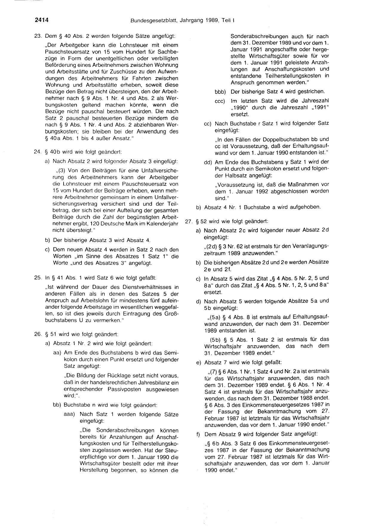 BGBl. 1989, Seite 2414 — Originalseite als Abbildung