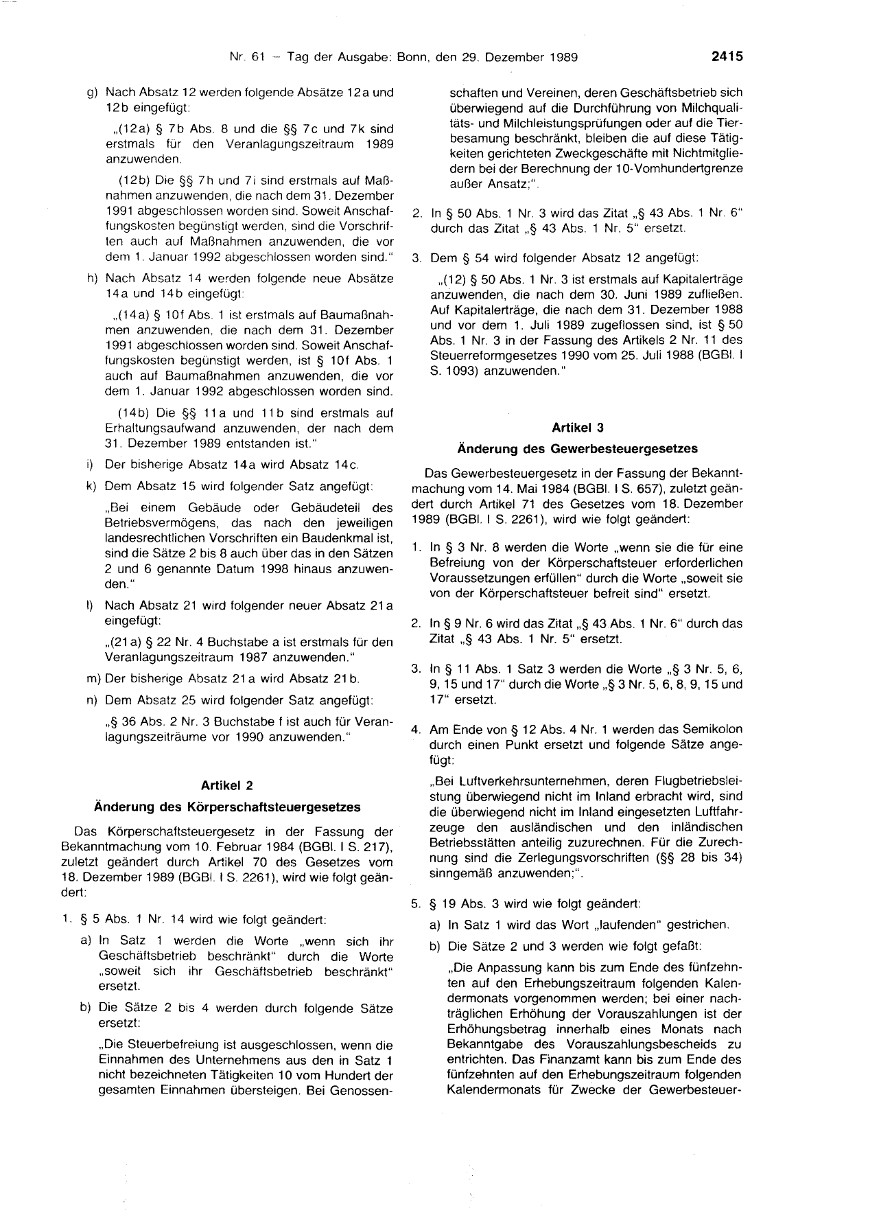 BGBl. 1989, Seite 2415 — Originalseite als Abbildung